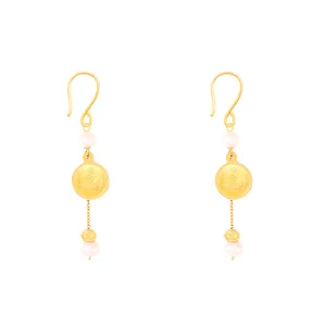 Pearl Gold Coin Drop Earrings