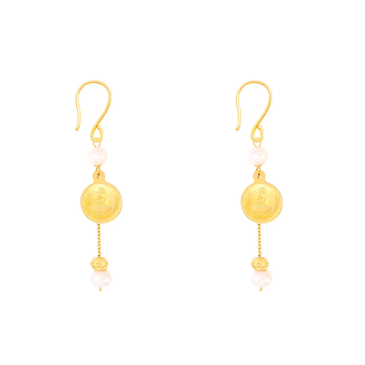 Pearl Gold Coin Drop Earrings