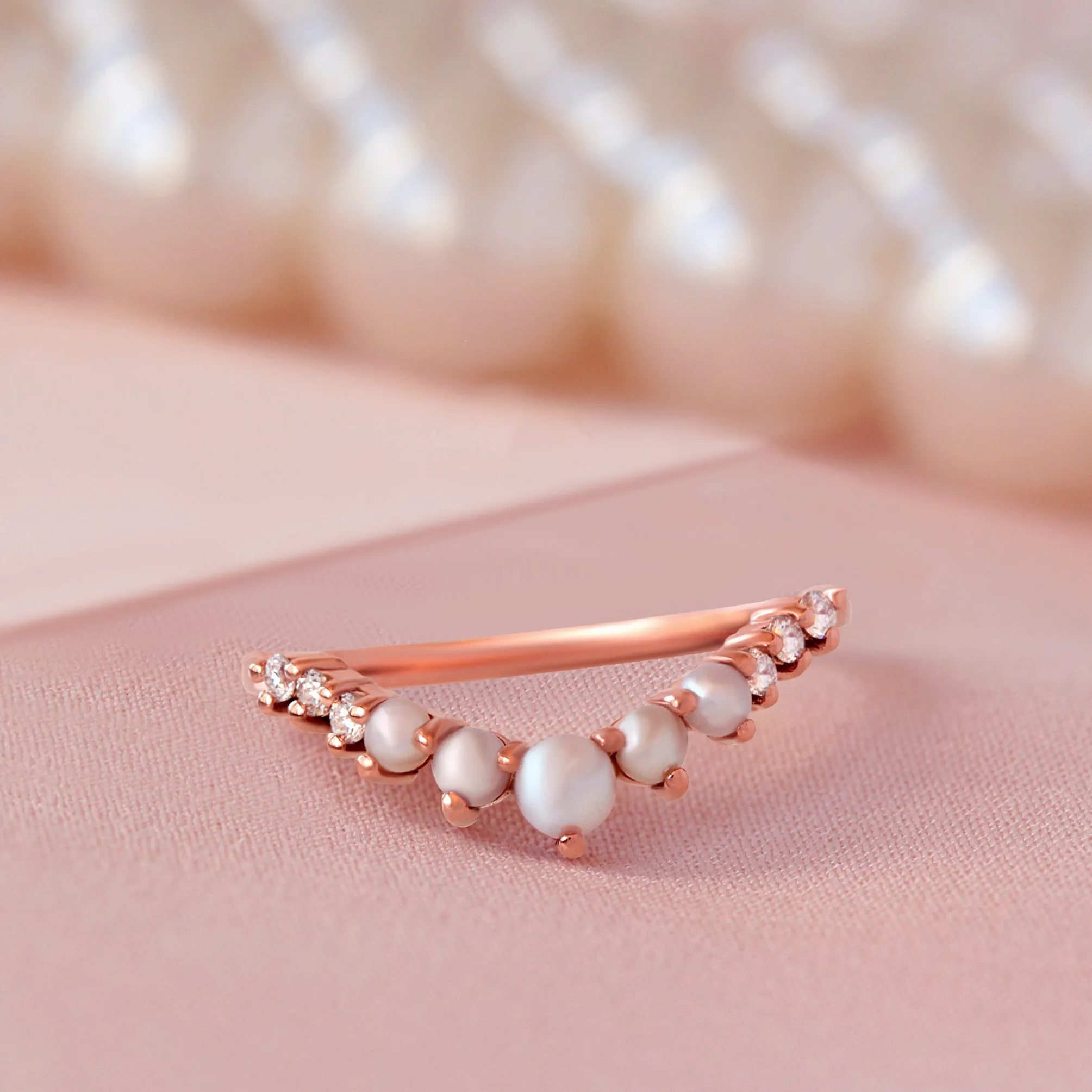 Pearls and Diamonds Dainty V-Ring