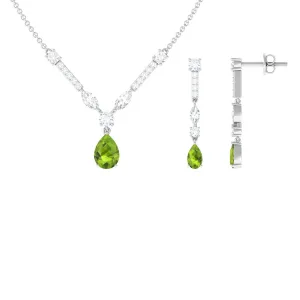 Peridot and Moissanite Drop Necklace Earrings Set