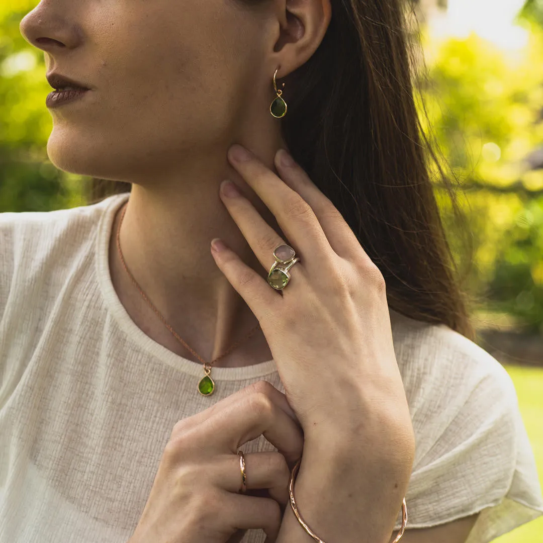 Peridot Drop Hoop Earrings | Rose Gold - August