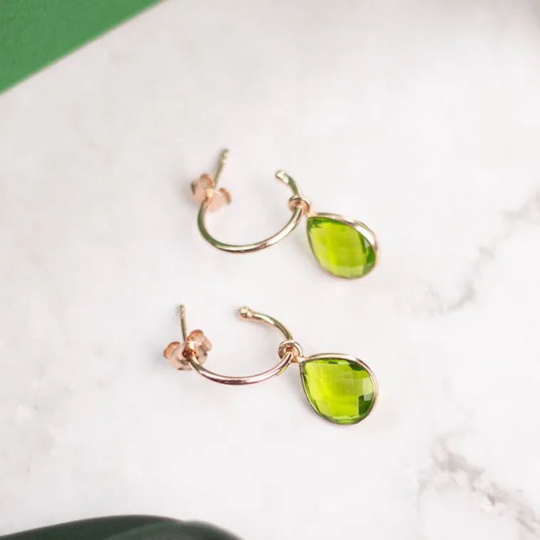 Peridot Drop Hoop Earrings | Rose Gold - August