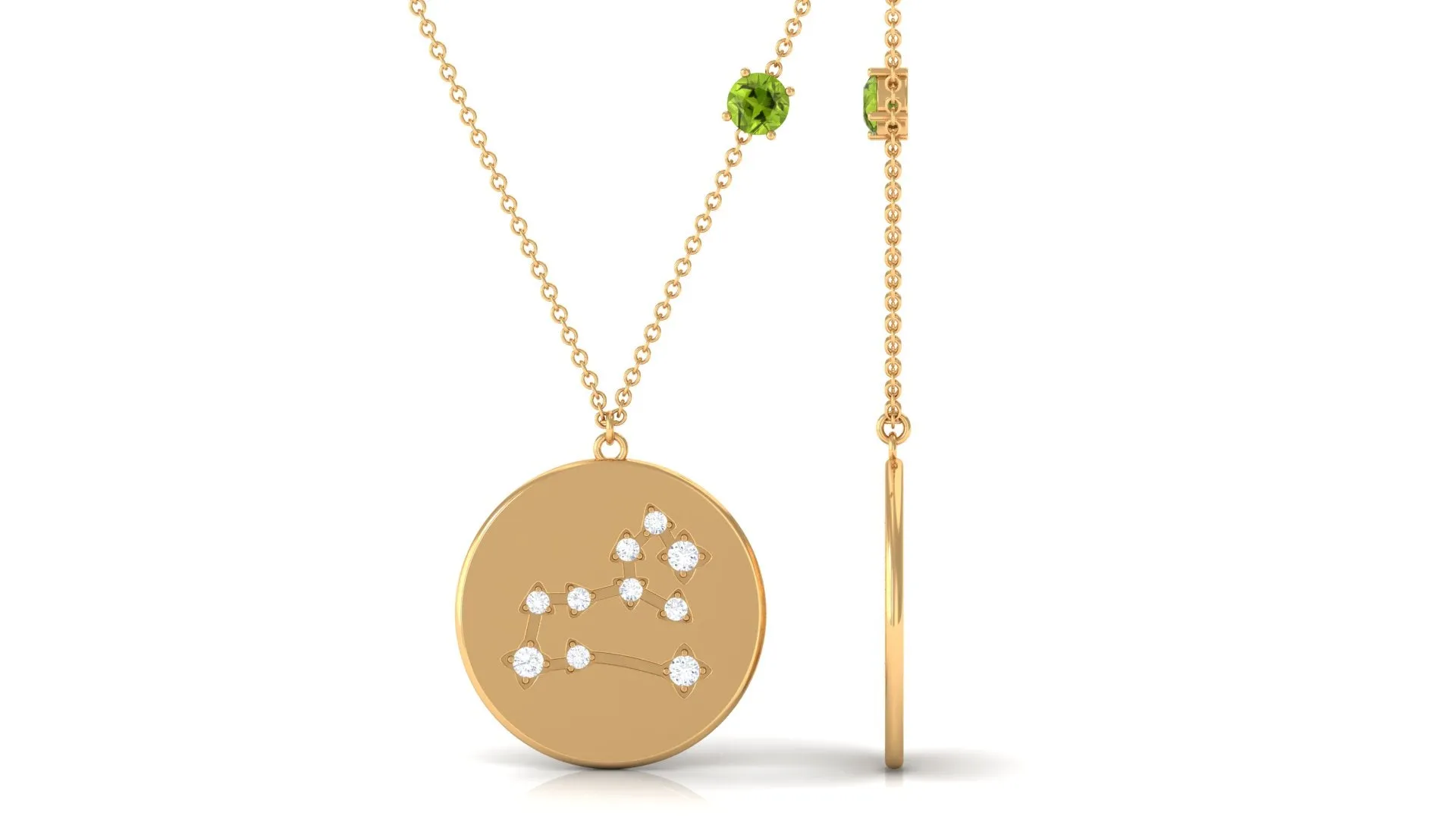 Peridot Leo Zodiac Pendant with Diamond