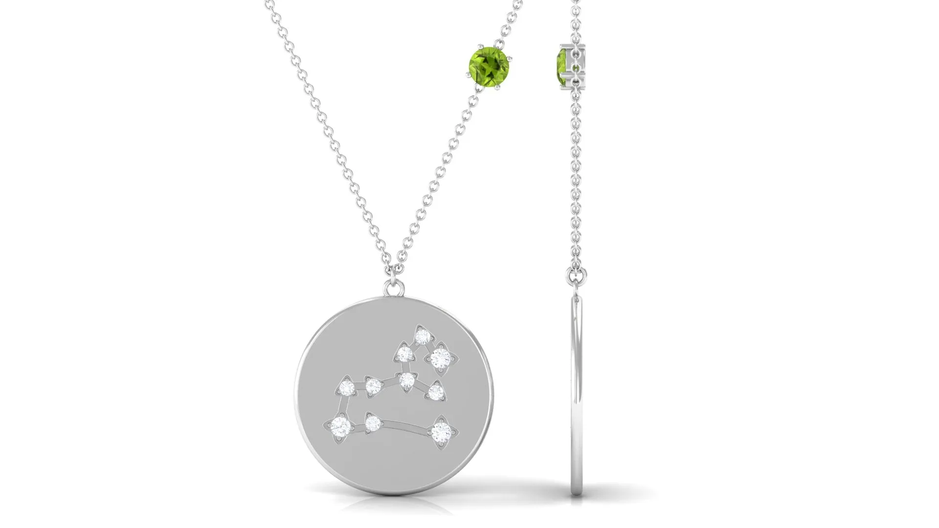 Peridot Leo Zodiac Pendant with Diamond