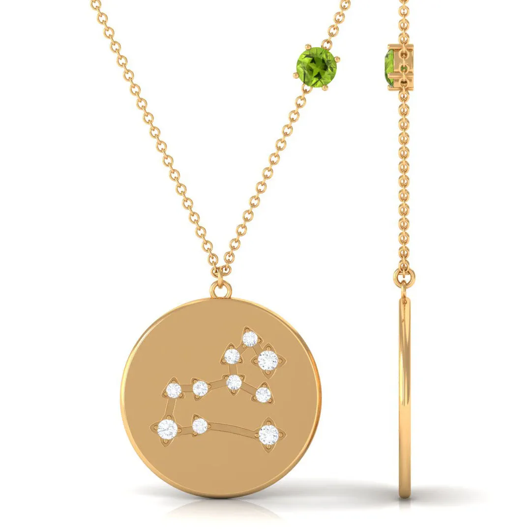 Peridot Leo Zodiac Pendant with Diamond