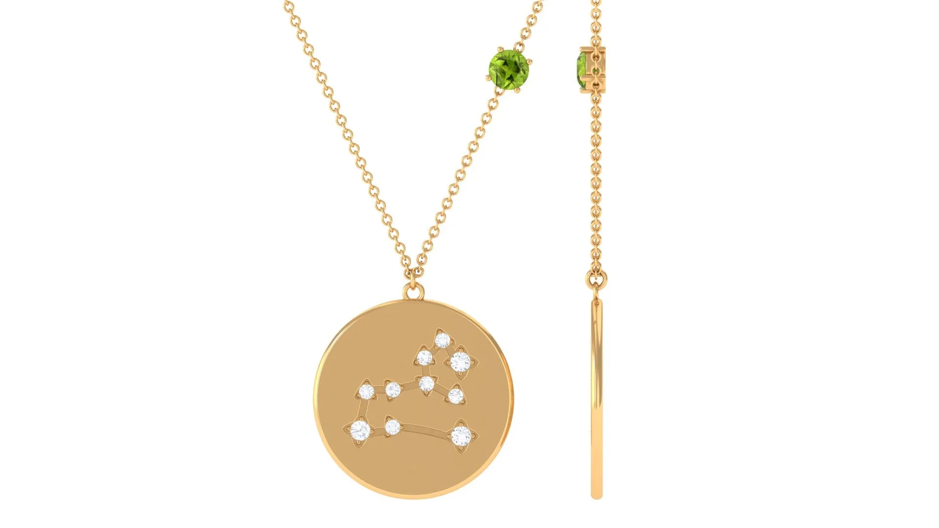 Peridot Leo Zodiac Pendant with Diamond