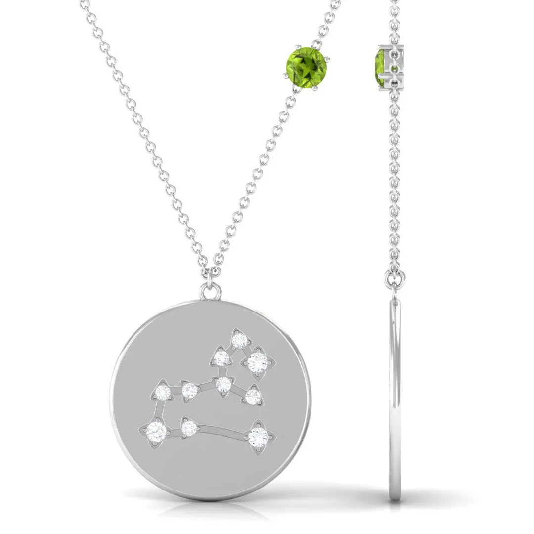 Peridot Leo Zodiac Pendant with Diamond