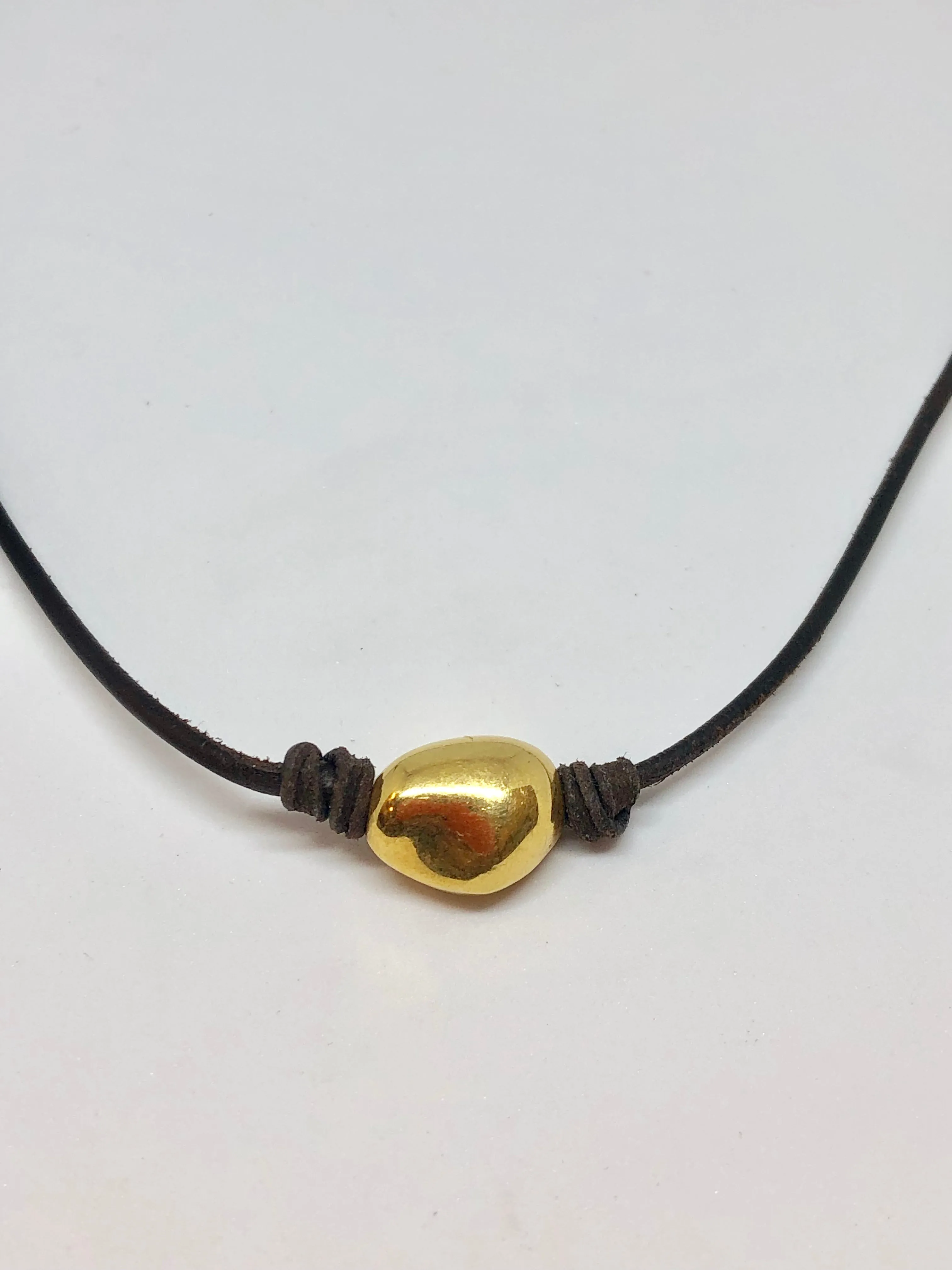 Perle By Lola 18K Gold Nugget Leather Choker