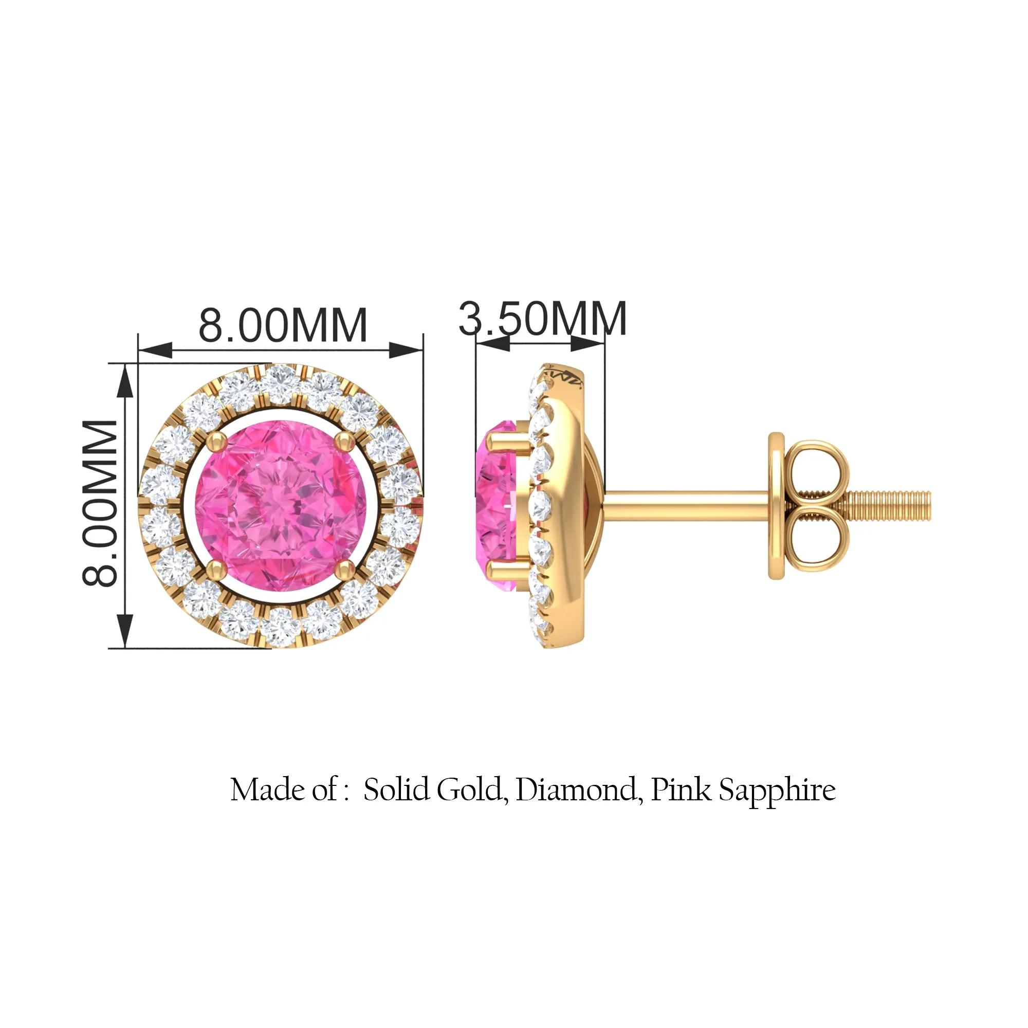 Pink Sapphire and Diamond Halo Stud Earrings
