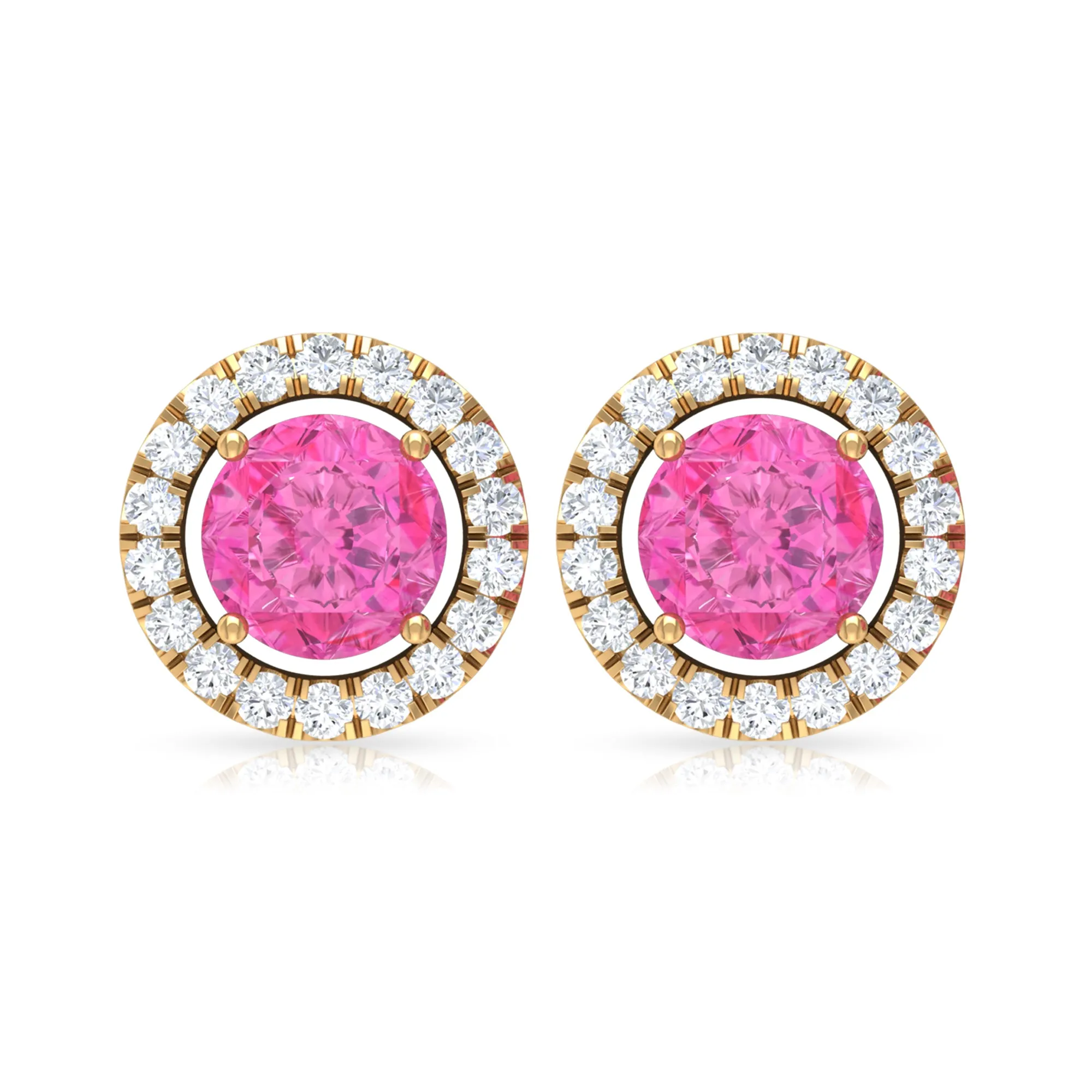 Pink Sapphire and Diamond Halo Stud Earrings