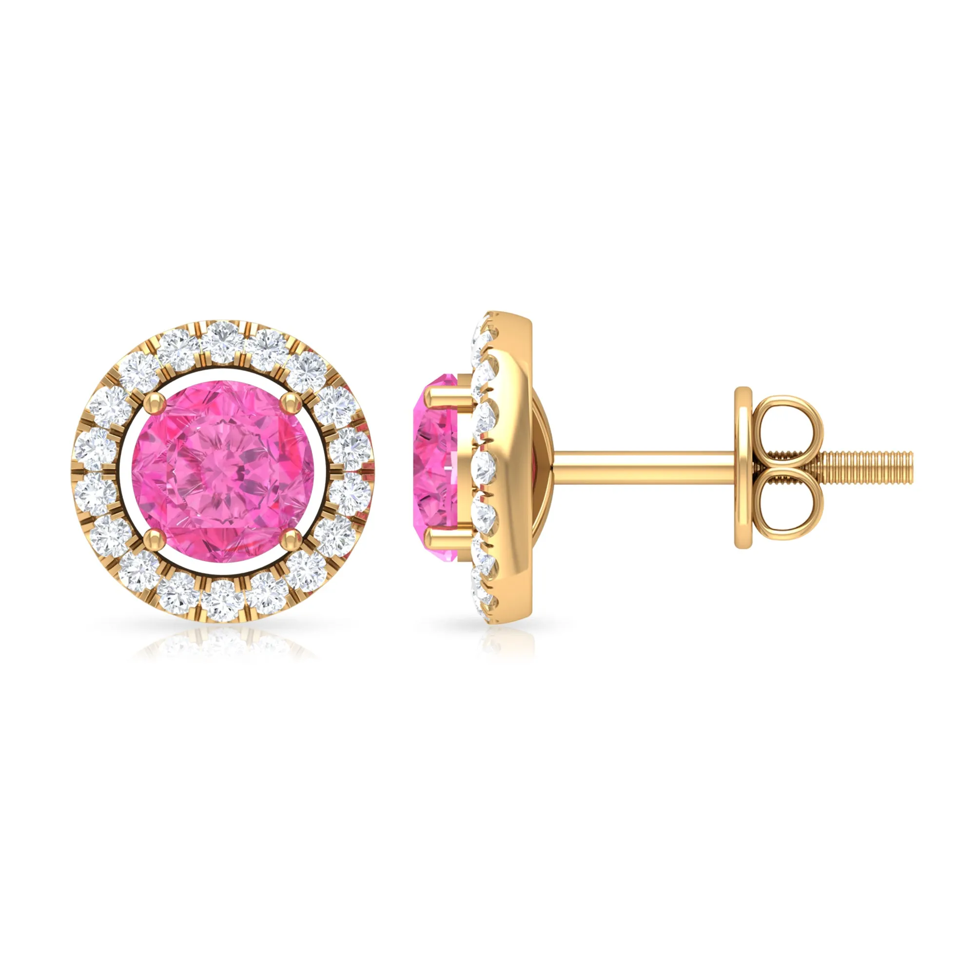 Pink Sapphire and Diamond Halo Stud Earrings