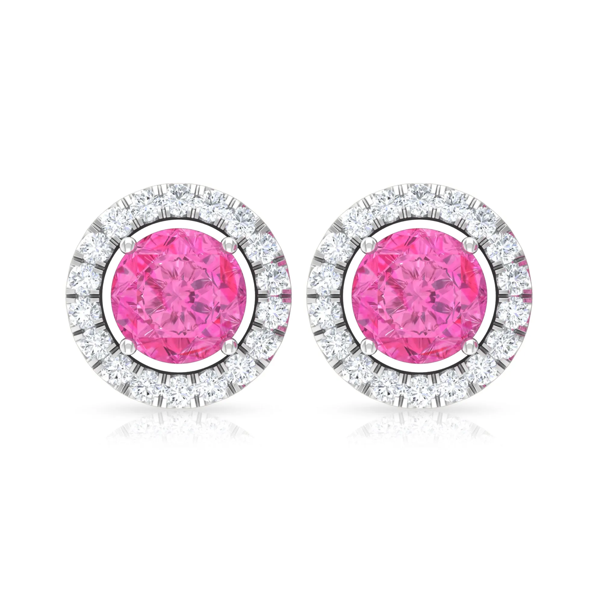 Pink Sapphire and Diamond Halo Stud Earrings