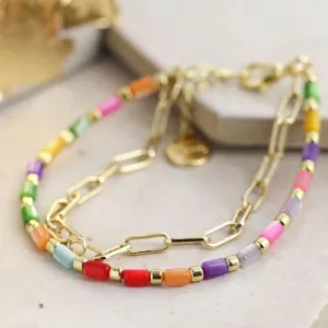 POM Rainbow Shell and Gold Plated Chain Bracelet