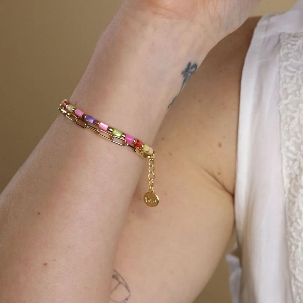 POM Rainbow Shell and Gold Plated Chain Bracelet