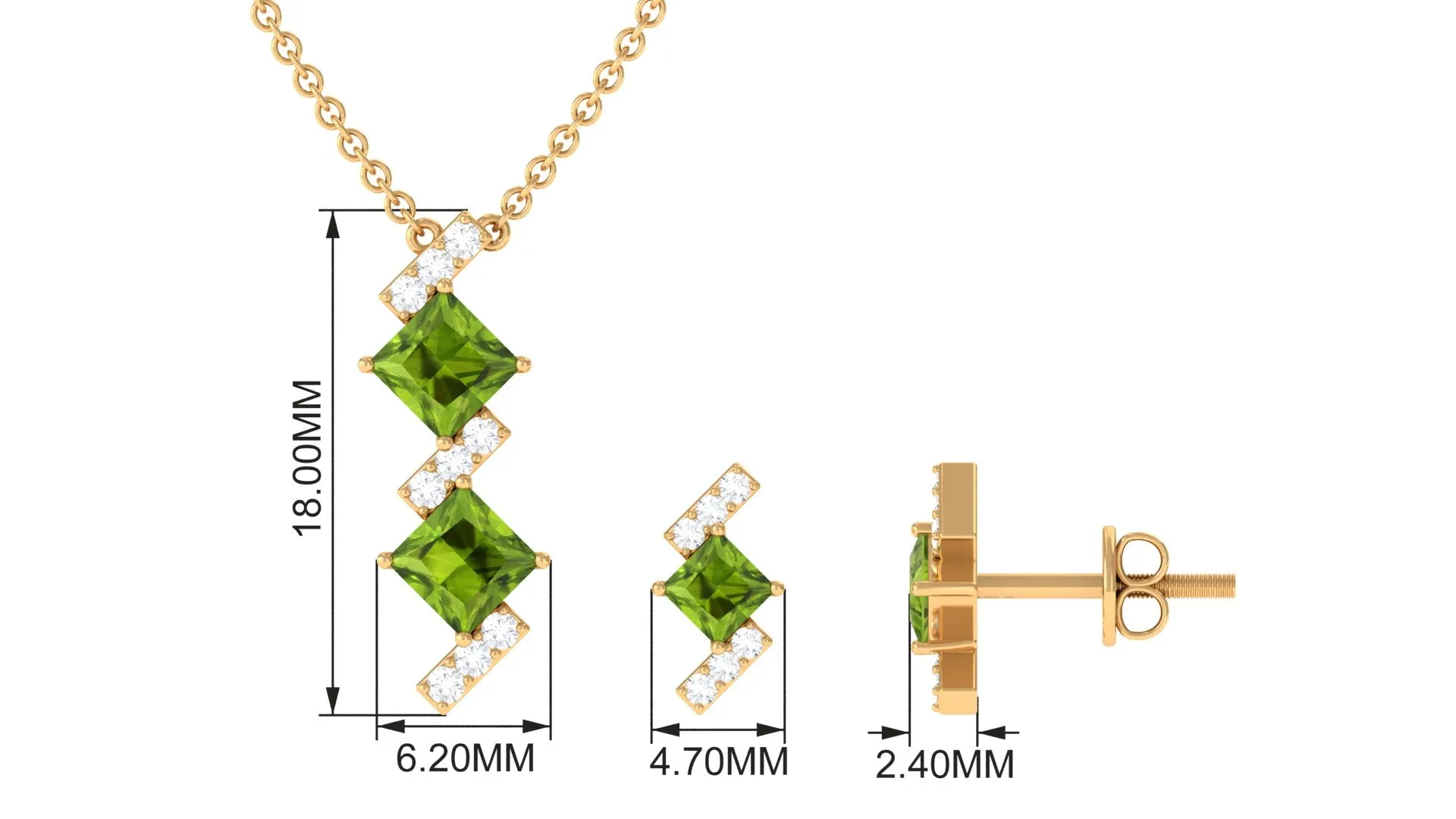 Princess Cut Peridot Modern Jewelry Set with Diamond