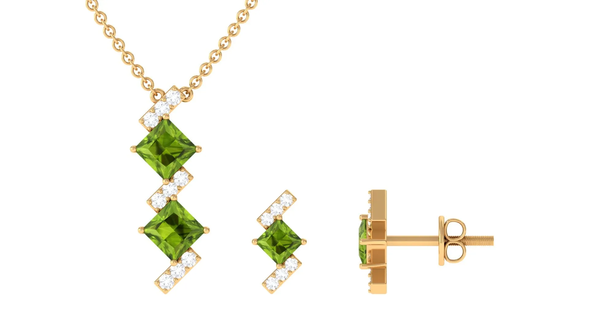 Princess Cut Peridot Modern Jewelry Set with Diamond
