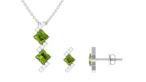 Princess Cut Peridot Modern Jewelry Set with Diamond