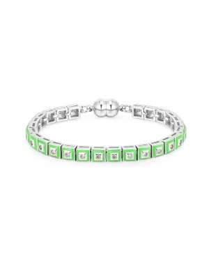 Pyramid Stud Tennis Bracelet- Bright Green- Silver