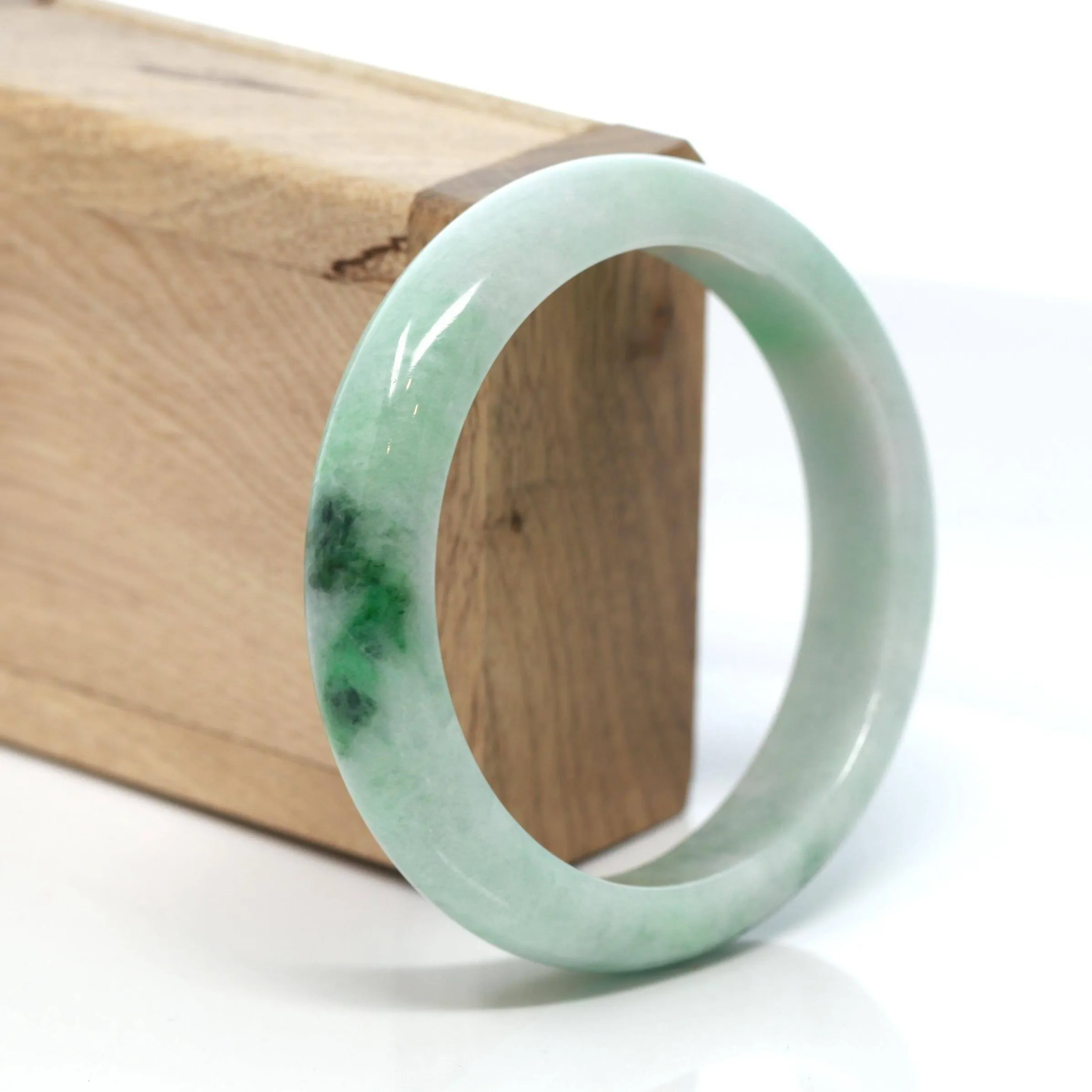 "Princess Half Round" Genuine Burmese Green Jadeite Jade Bangle Bracelet (58.2 mm) #167