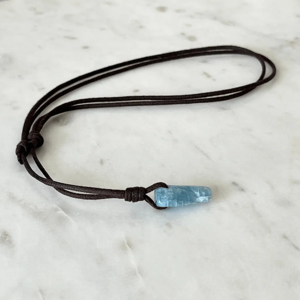 Raw Aquamarine Stick Gemstone Pendant - Unique OOAK Piece