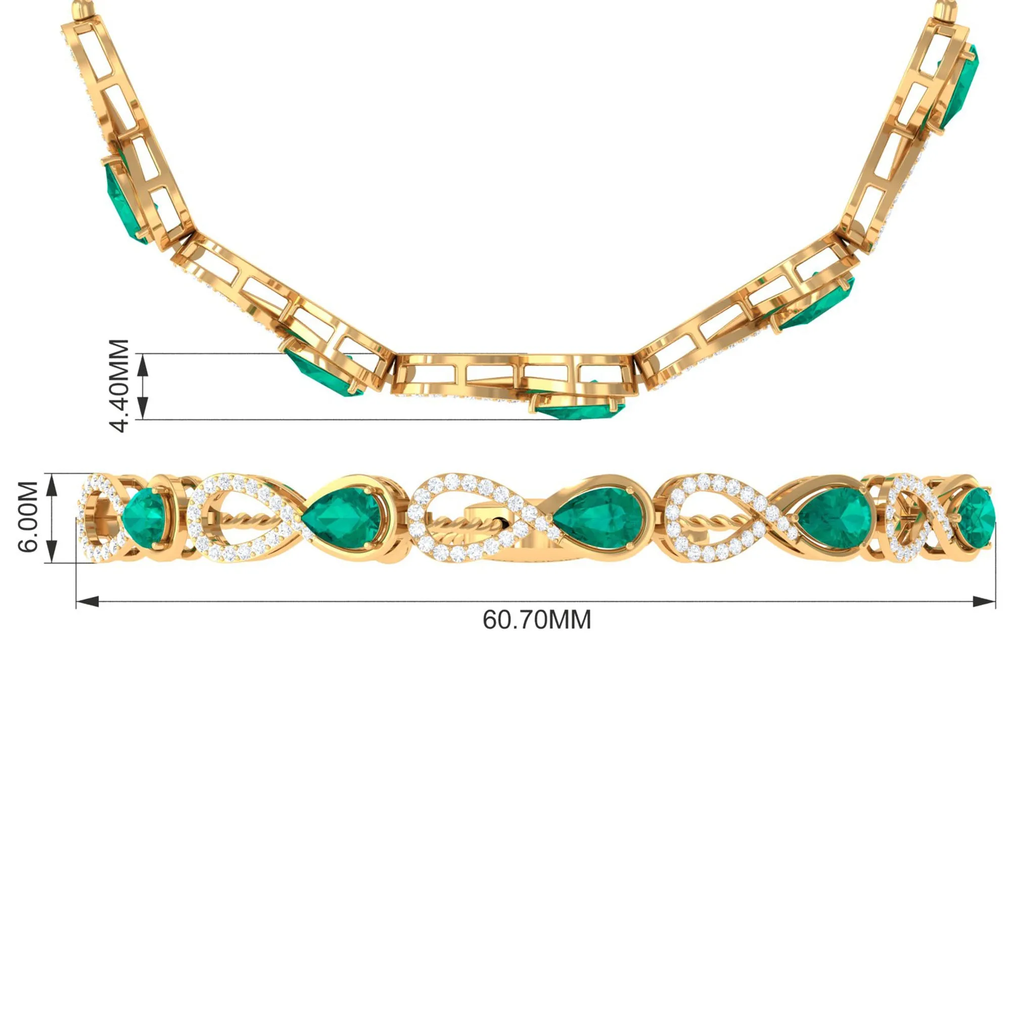 Real Emerald Infinity Bracelet With Moissanite