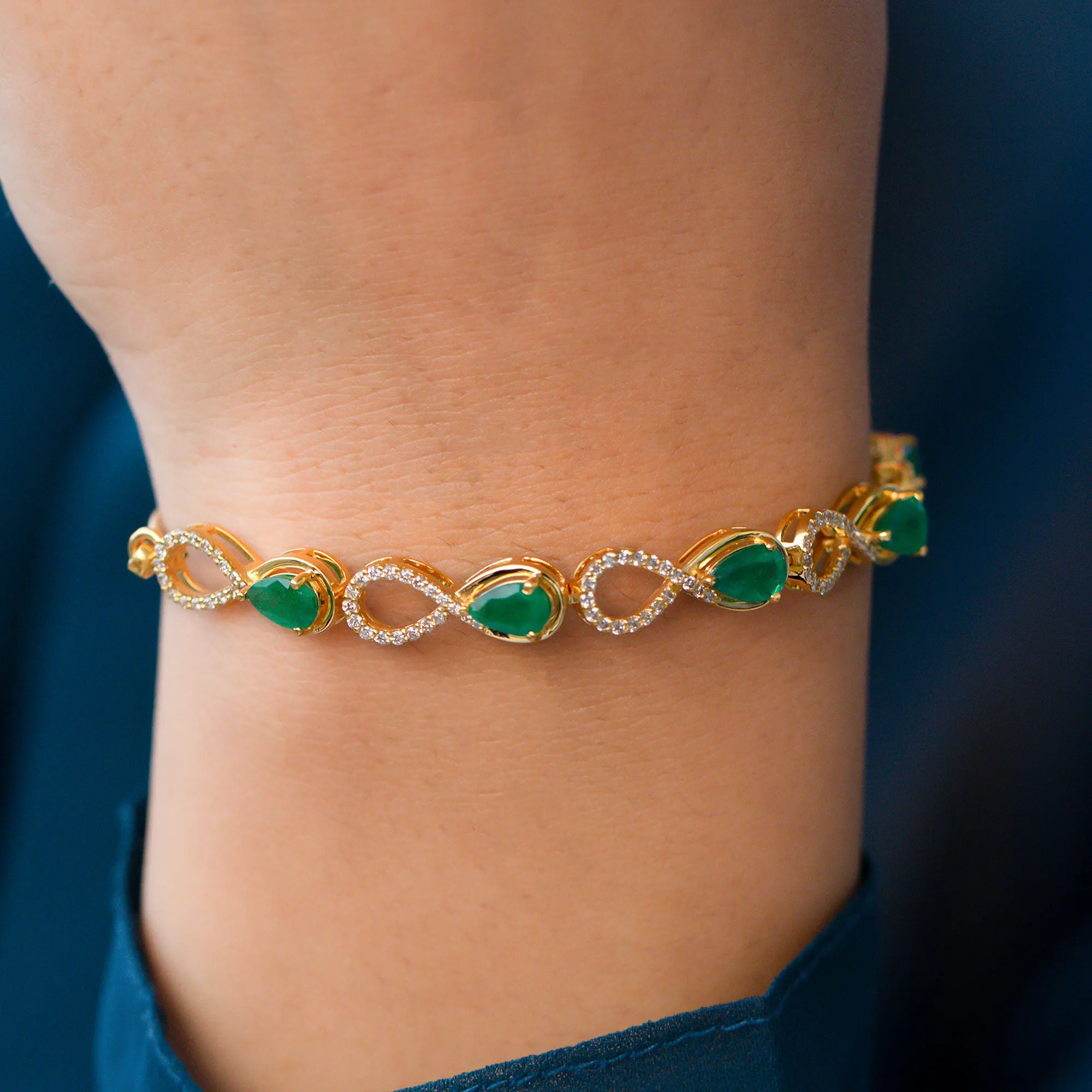 Real Emerald Infinity Bracelet With Moissanite