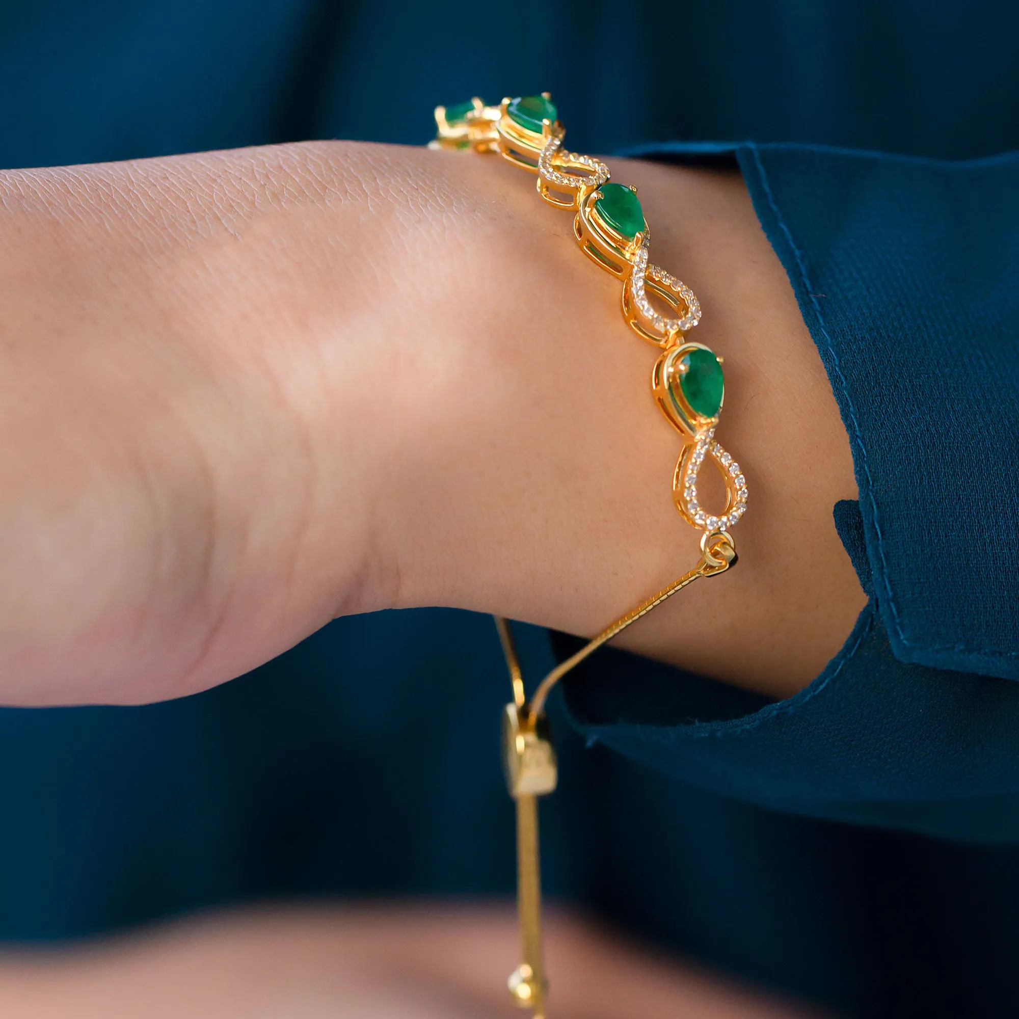 Real Emerald Infinity Bracelet With Moissanite