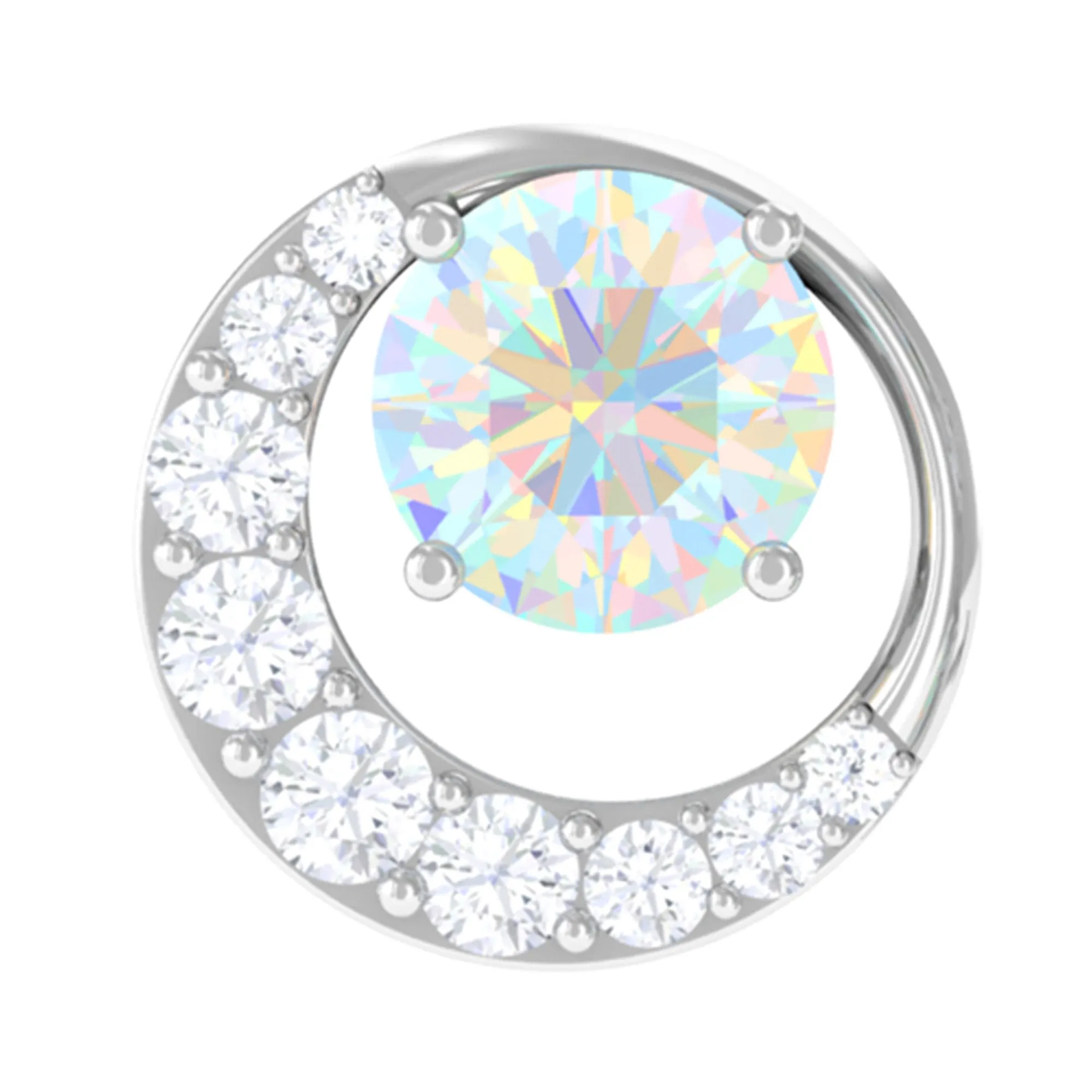 Real Ethiopian Opal and Moissanite Circle Cartilage Earring