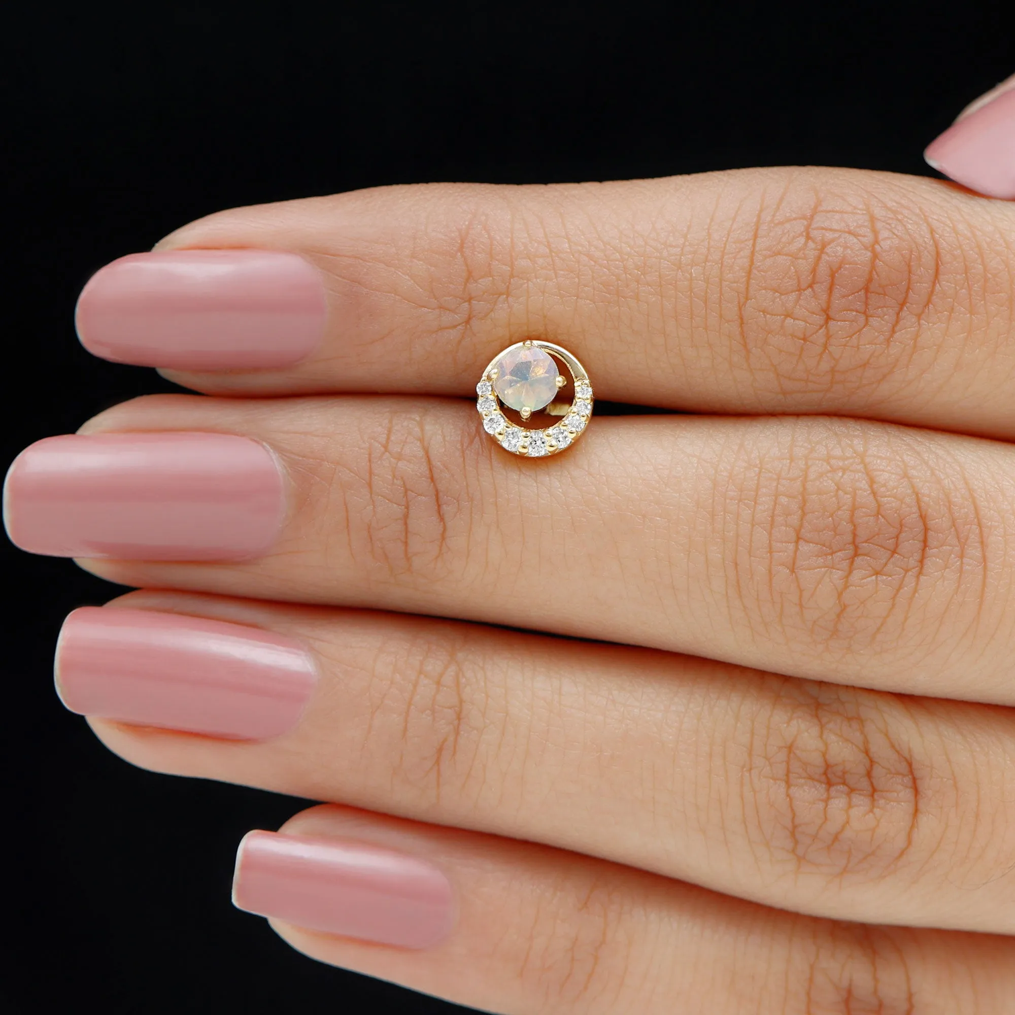Real Ethiopian Opal and Moissanite Circle Cartilage Earring