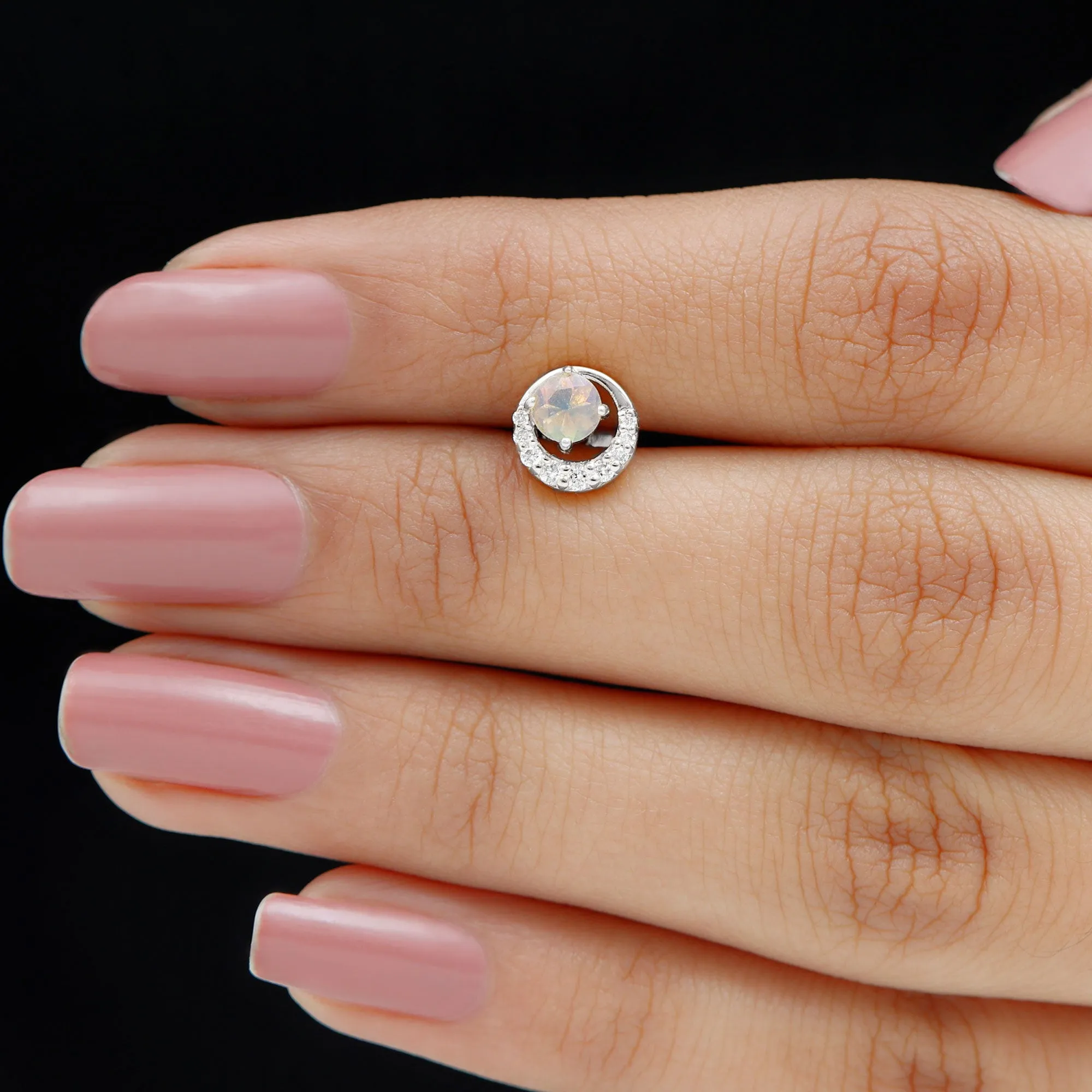 Real Ethiopian Opal and Moissanite Circle Cartilage Earring