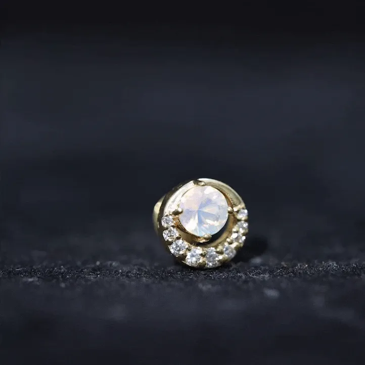 Real Ethiopian Opal and Moissanite Circle Cartilage Earring