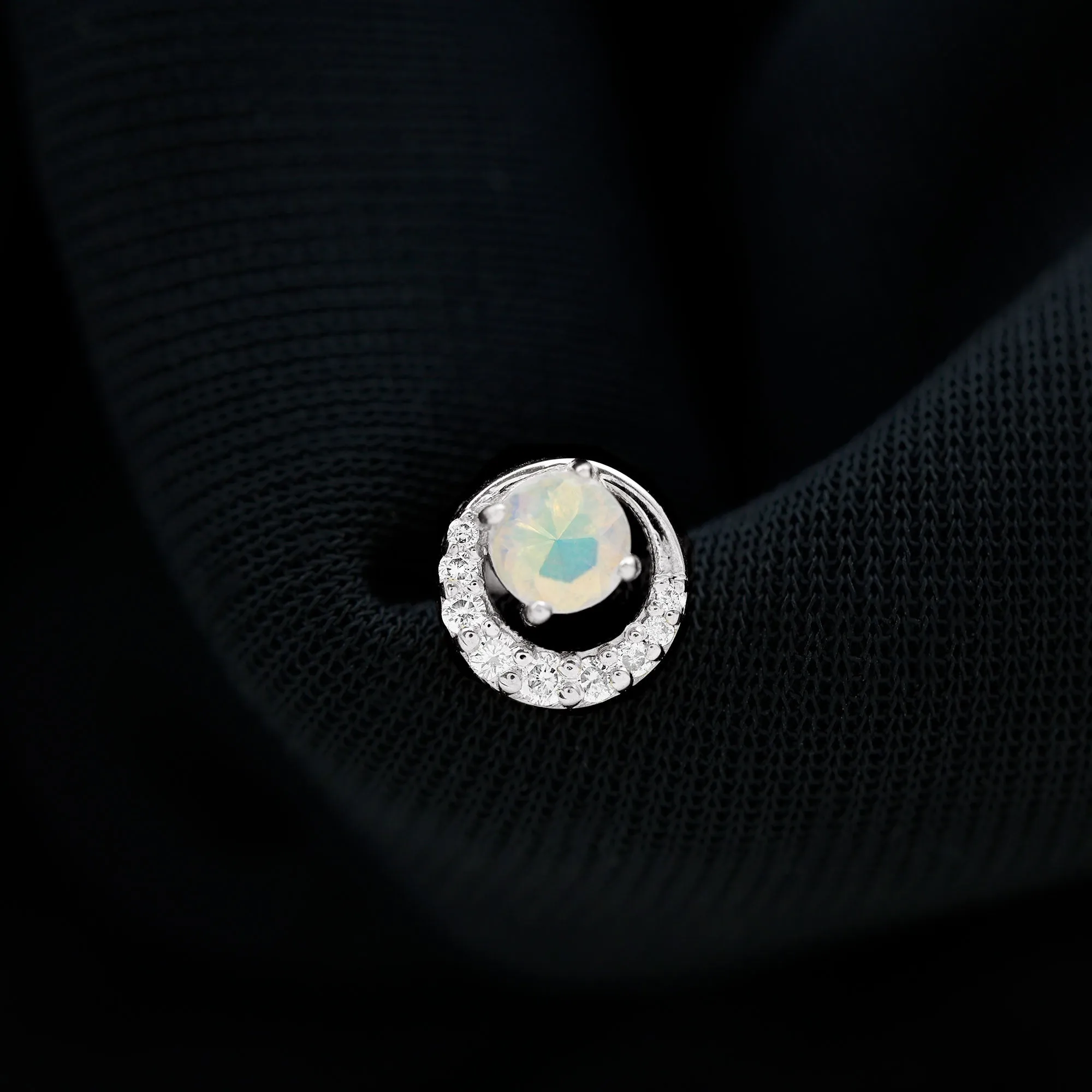 Real Ethiopian Opal and Moissanite Circle Cartilage Earring