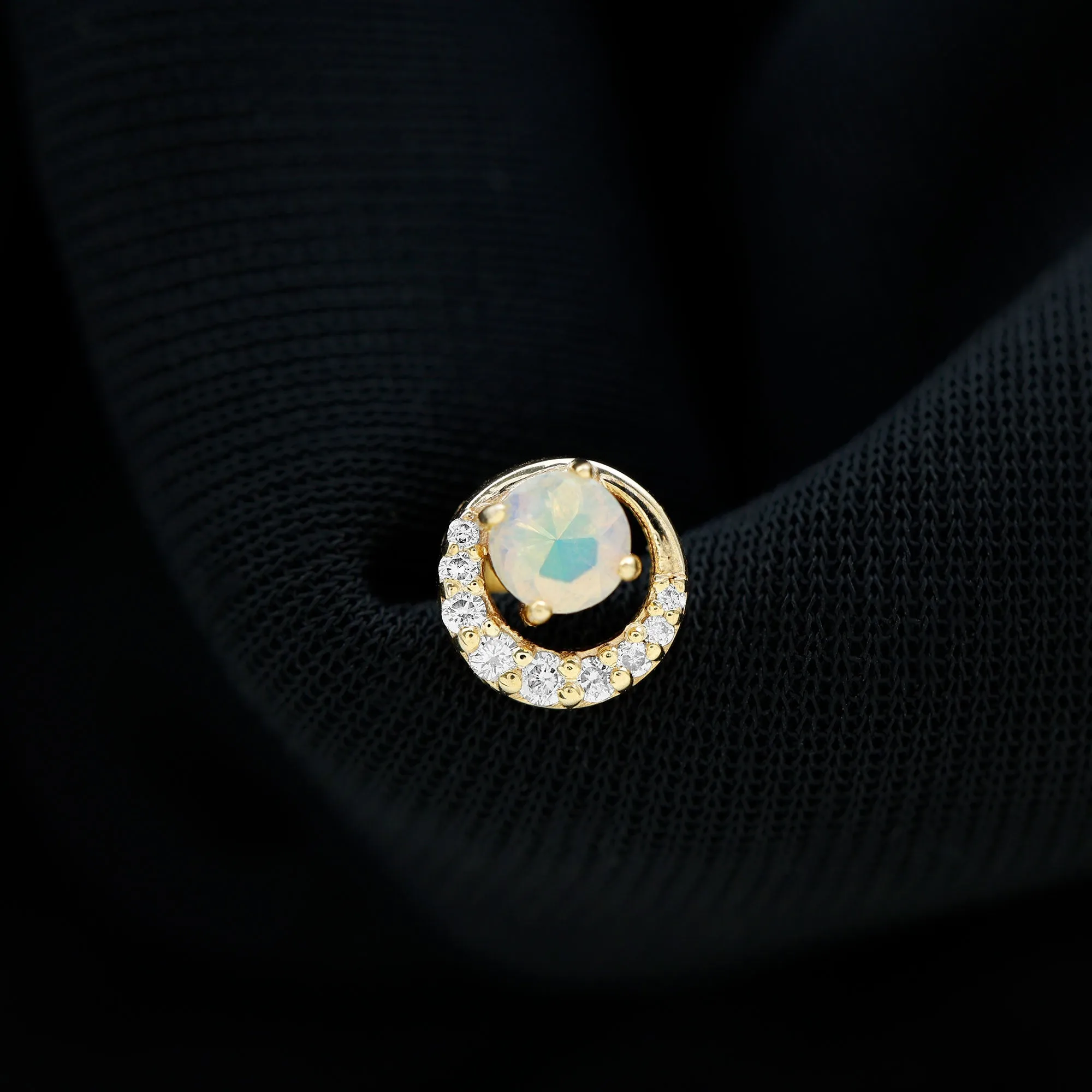 Real Ethiopian Opal and Moissanite Circle Cartilage Earring