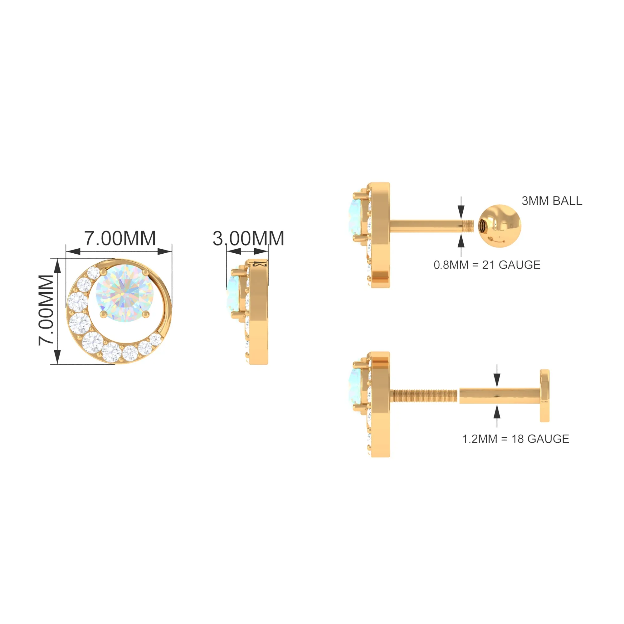 Real Ethiopian Opal and Moissanite Circle Cartilage Earring
