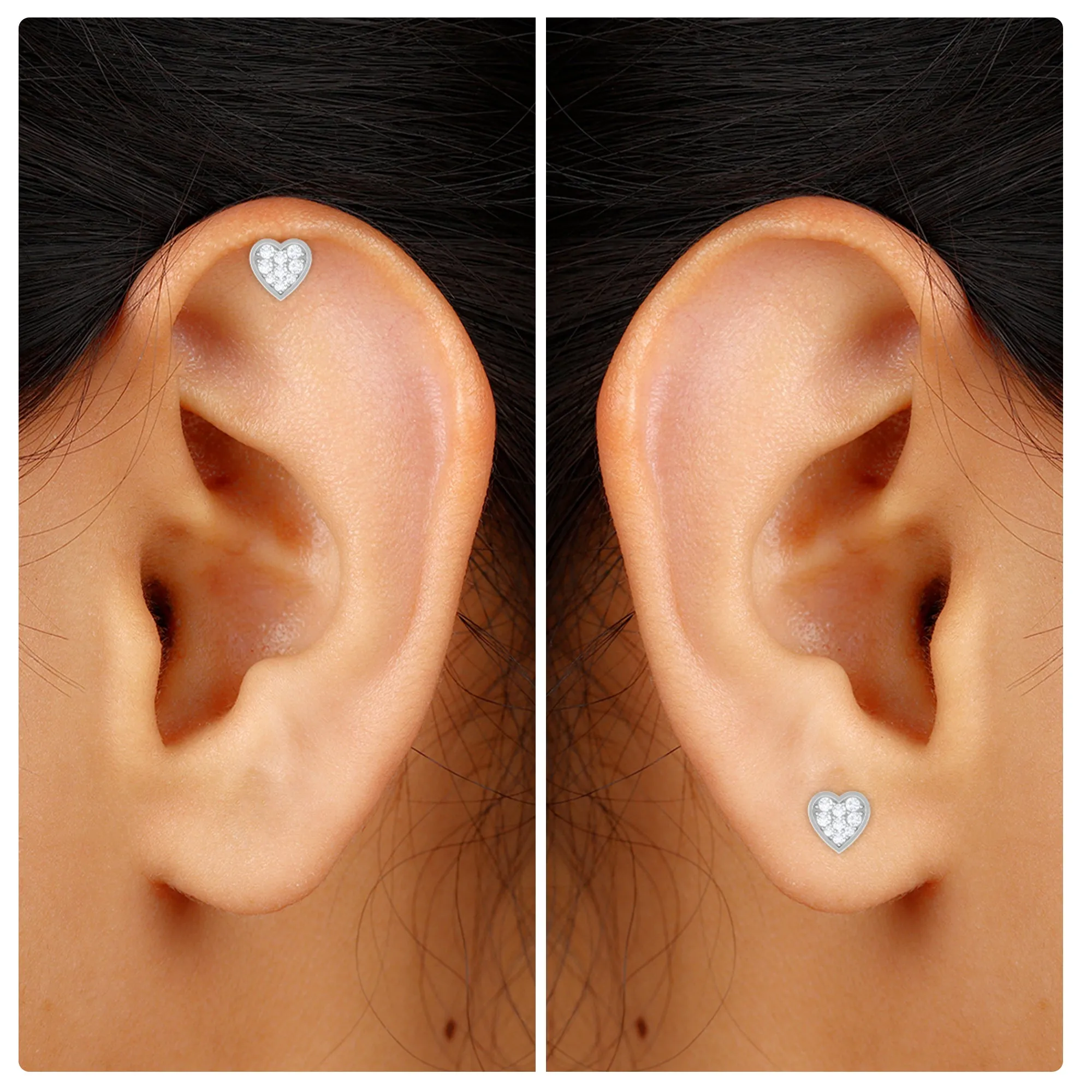 Real Moissanite Heart Earring for Upper Lobe Piercing