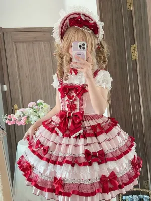 Red Bowknot Bead Chain Choker / Bonnet