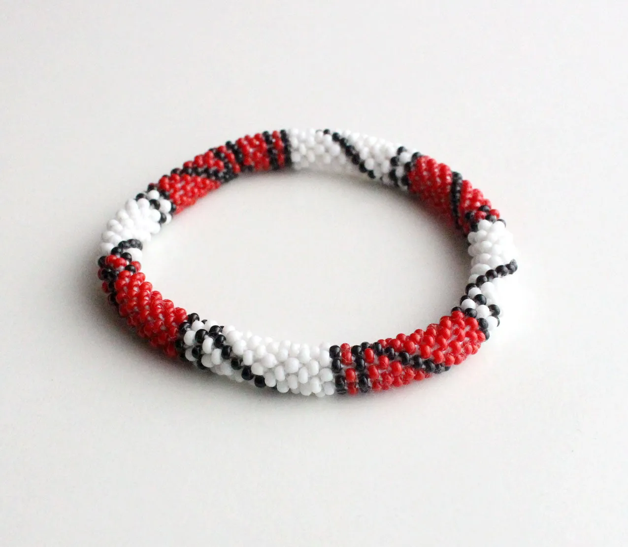 Red White Crocheted Roll On Bracelet