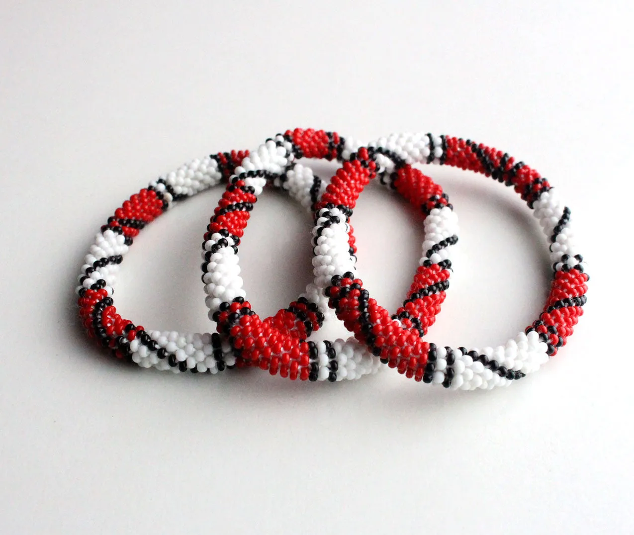 Red White Crocheted Roll On Bracelet
