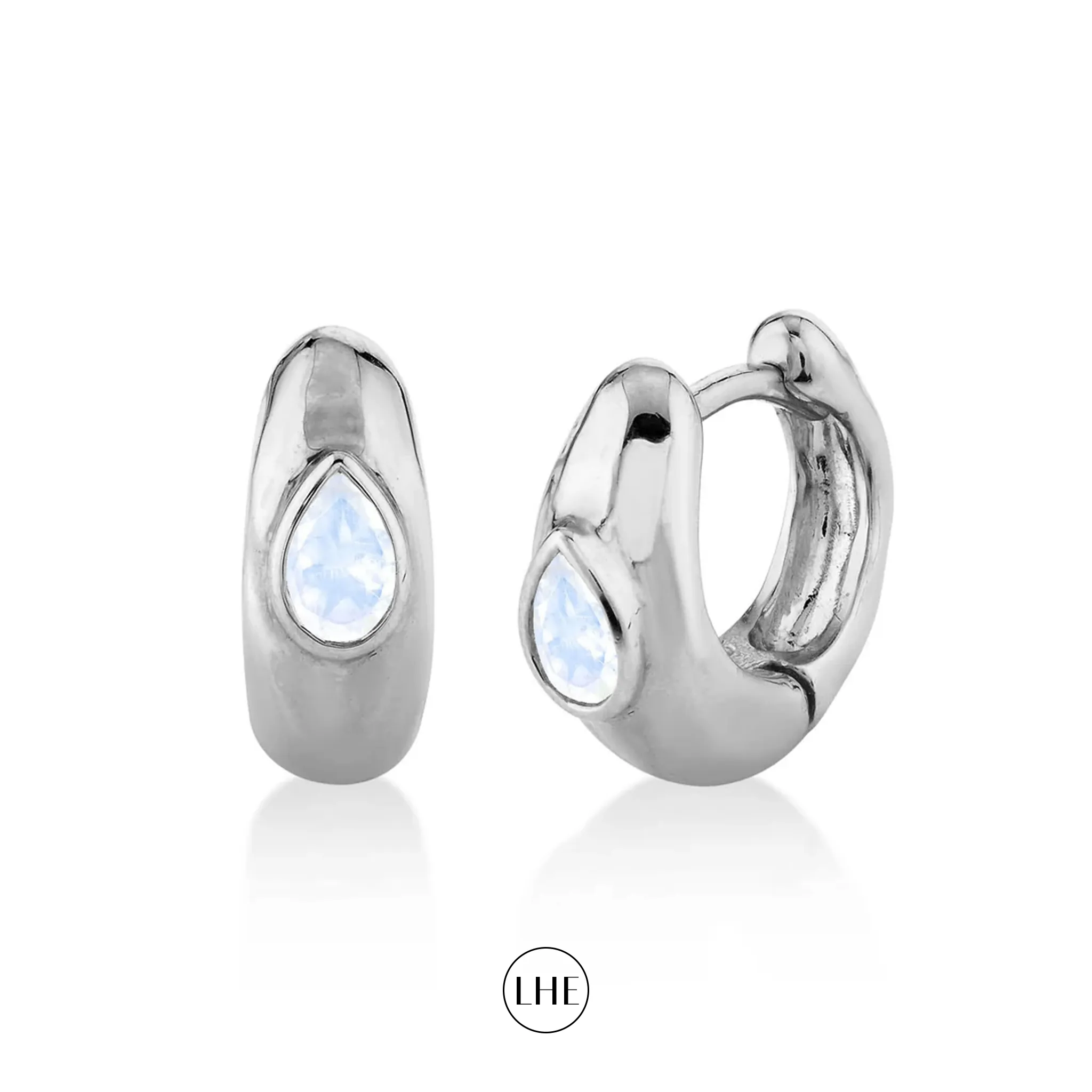 River Water Drop Moonstone Huggies