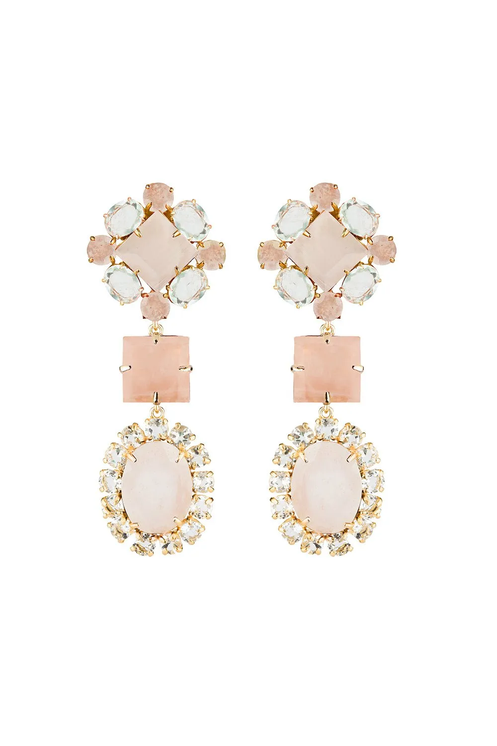 Rose Quartz Amethyst Moonstone Drop Earrings