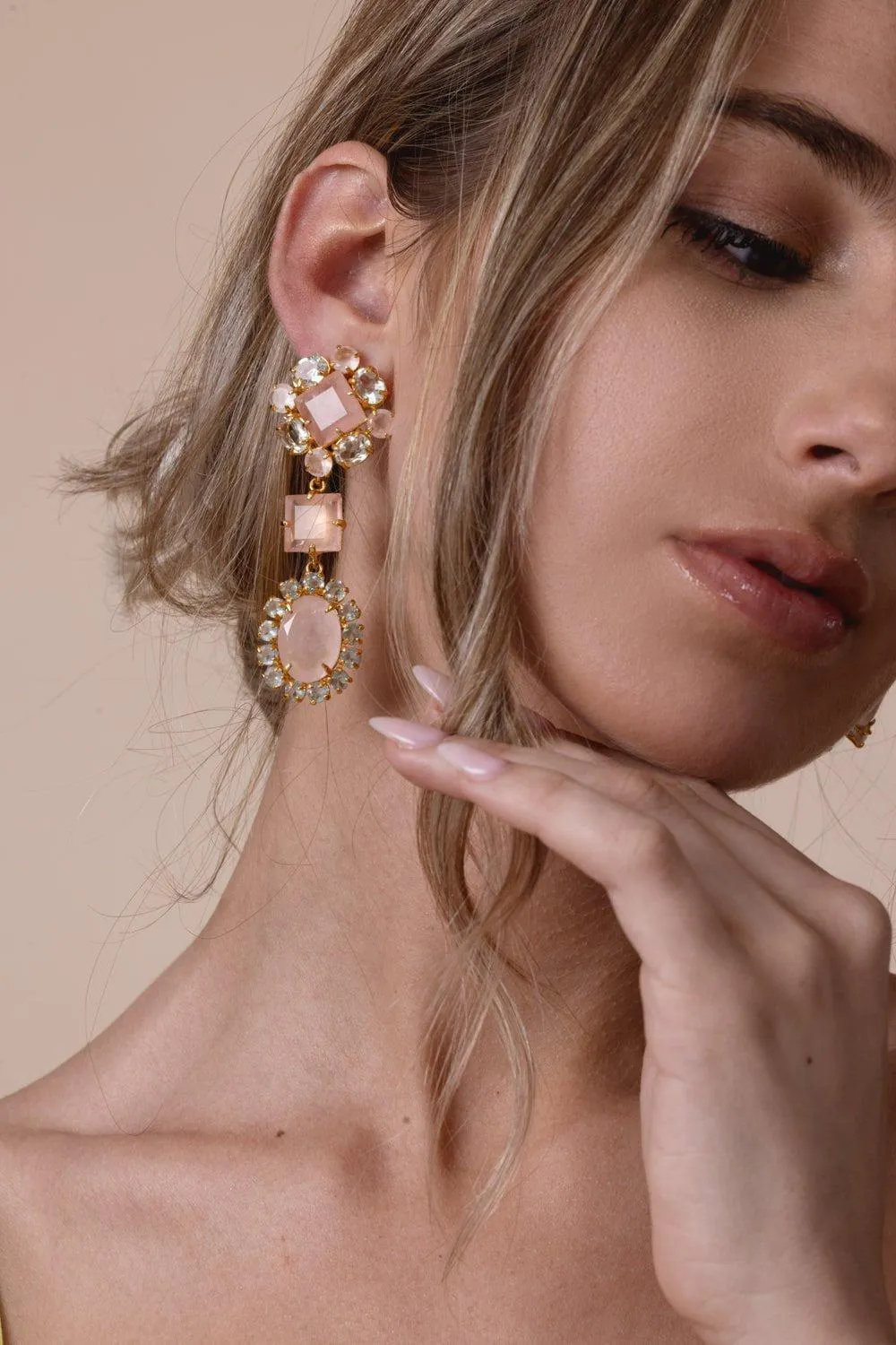 Rose Quartz Amethyst Moonstone Drop Earrings