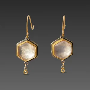 Rose Quartz Earrings with Diamond Drops