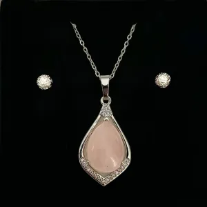 ROSE QUARTZ TEARDROP PENDANT ONLY - FREE CHAIN & EARRINGS