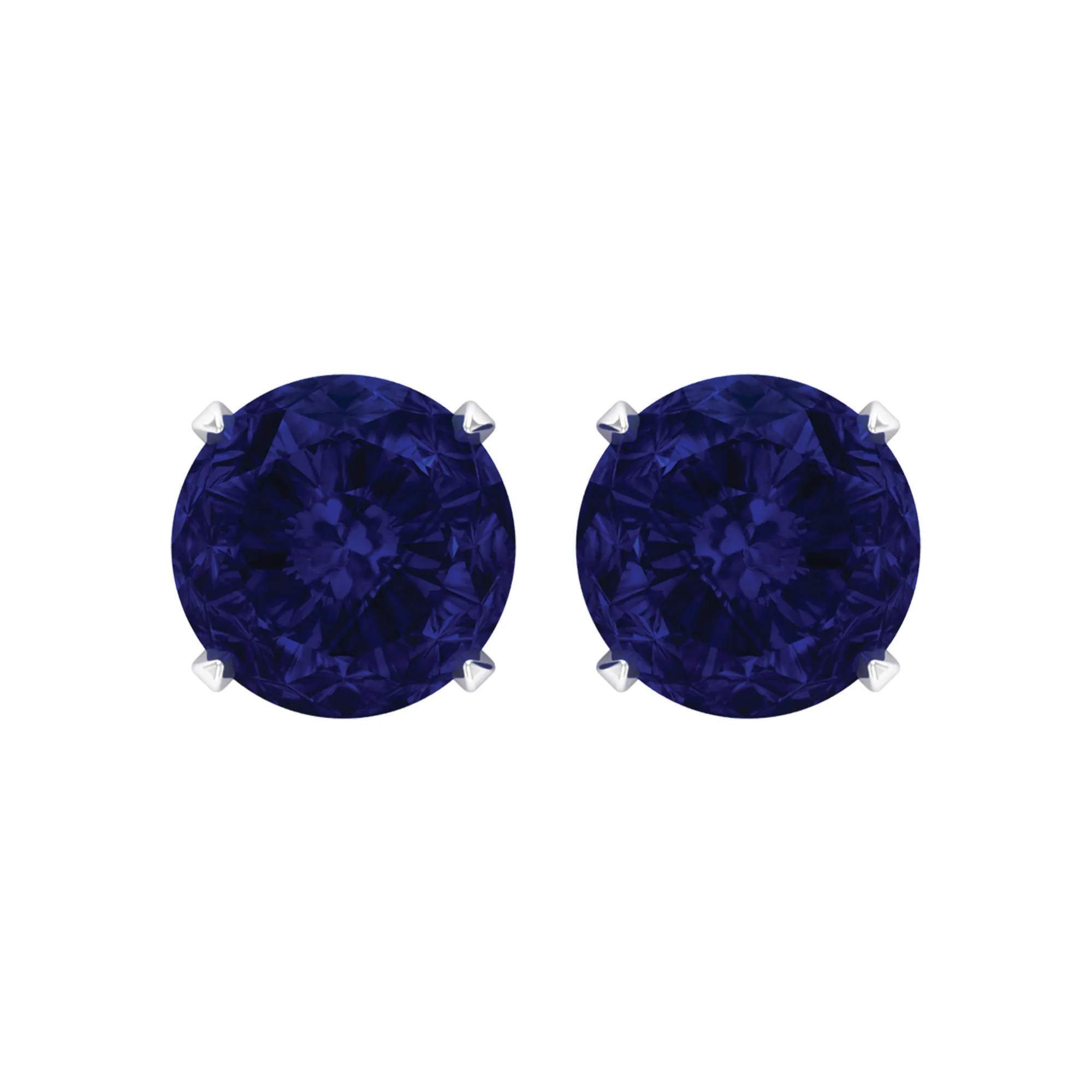 Round Created Blue Sapphire Solitaire Stud Earrings in Claw Setting
