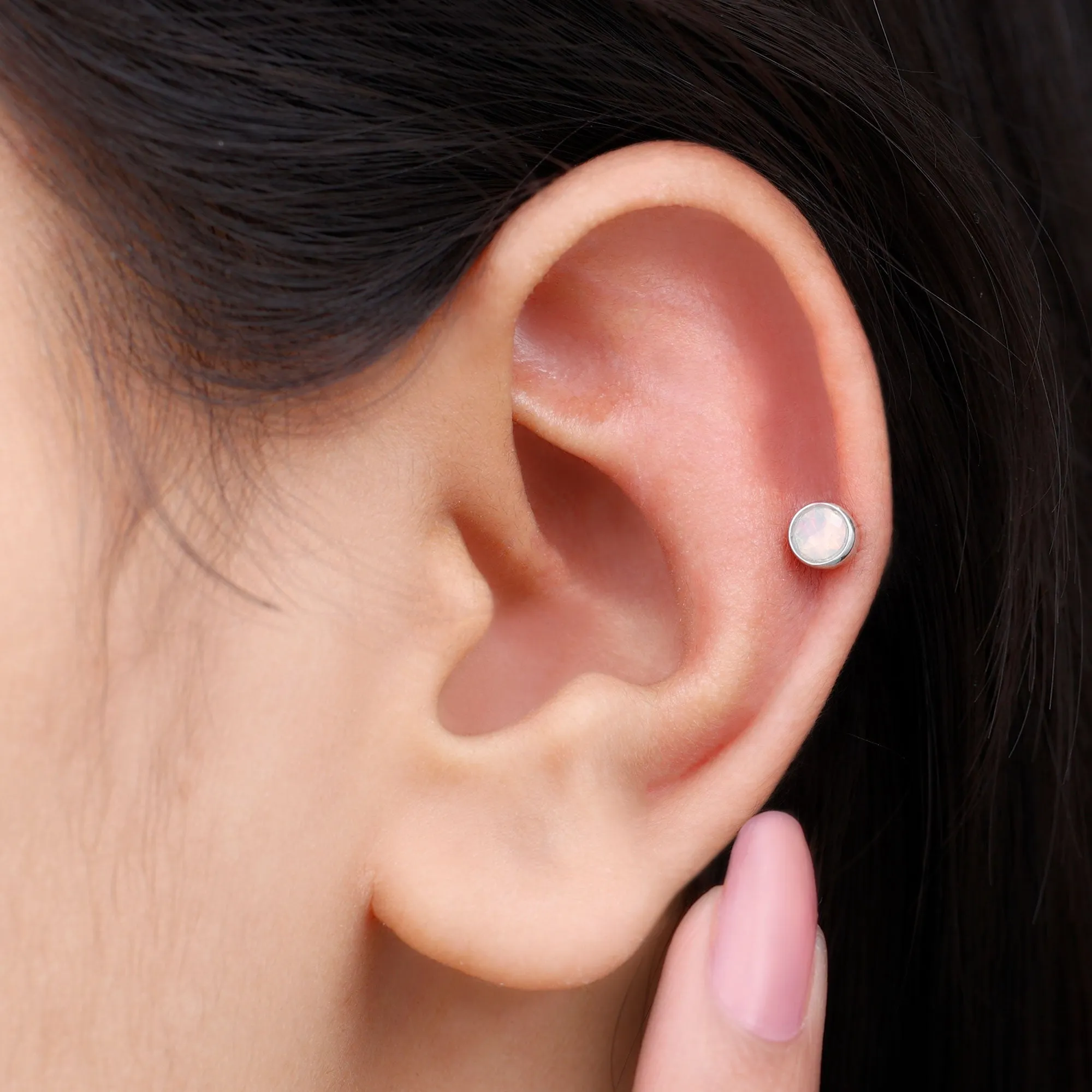 Round Ethiopian Opal Helix Earring in Gold