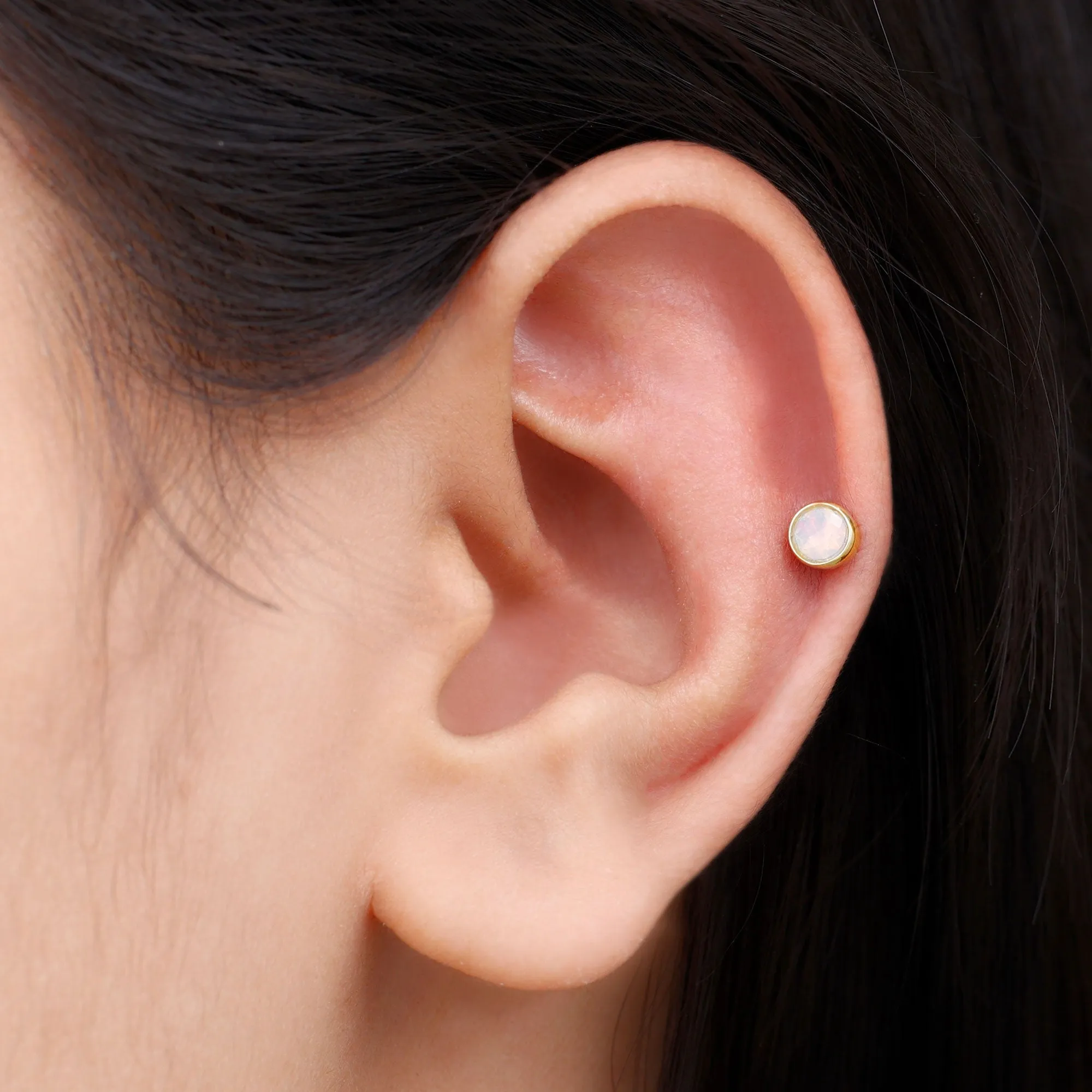 Round Ethiopian Opal Helix Earring in Gold
