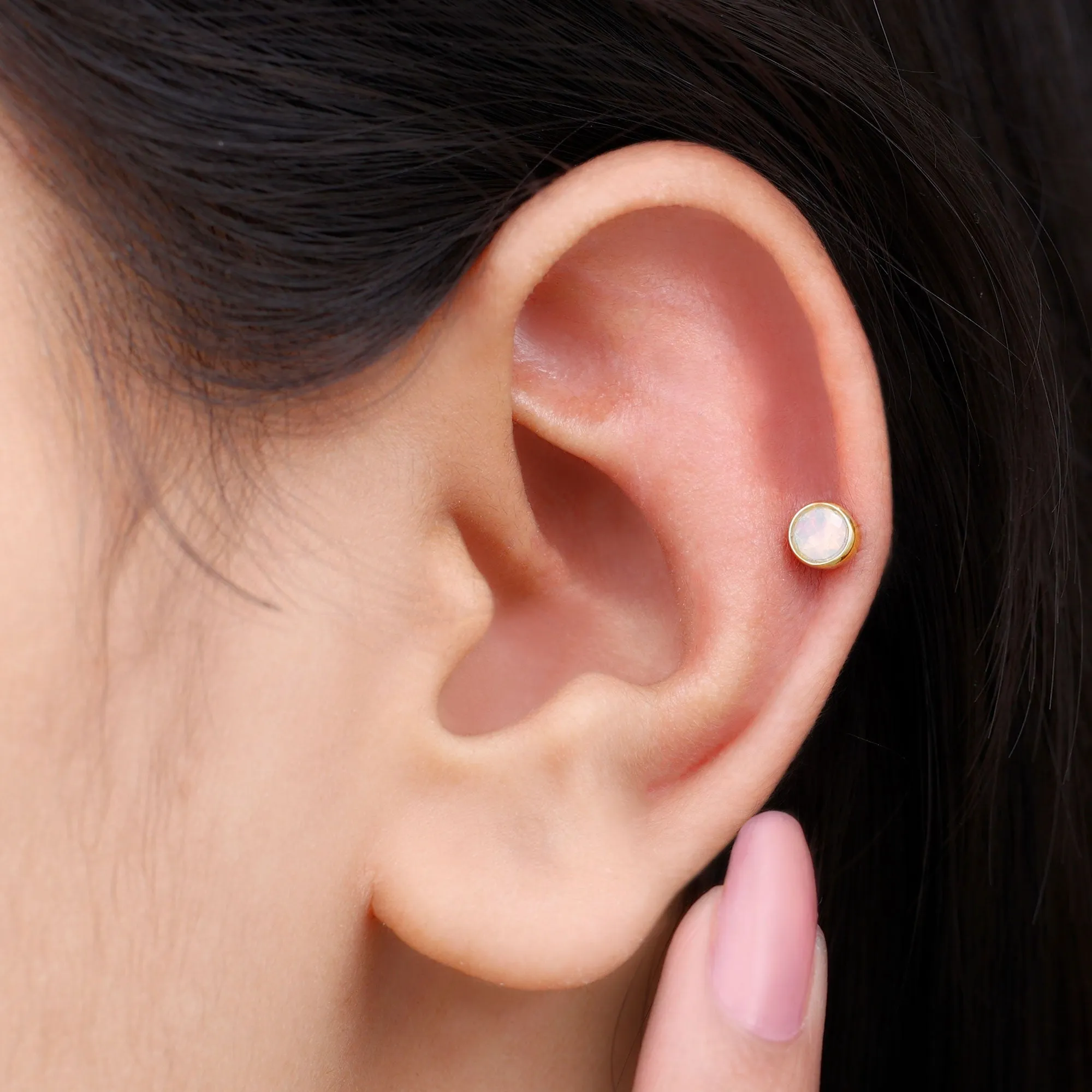 Round Ethiopian Opal Helix Earring in Gold