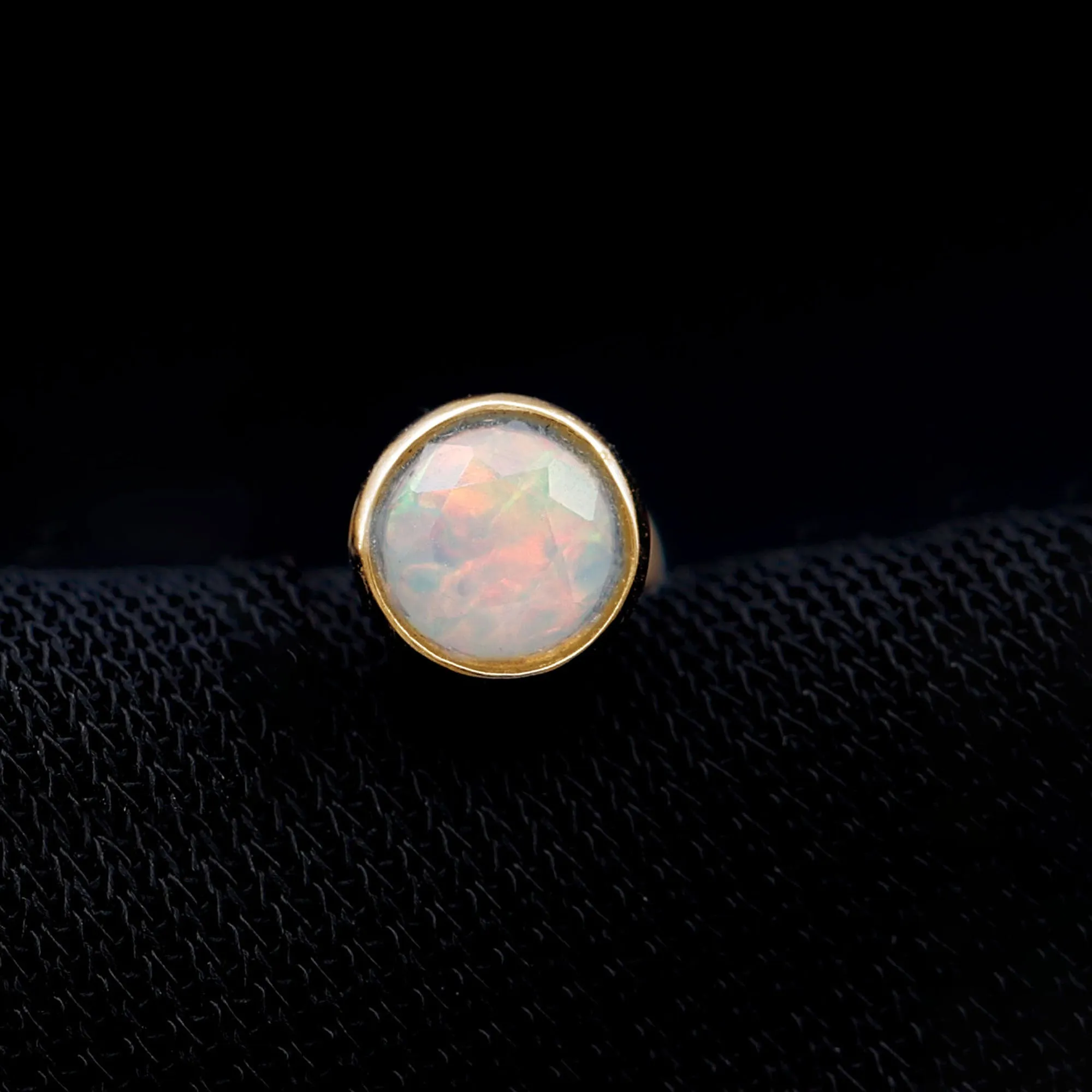 Round Ethiopian Opal Helix Earring in Gold