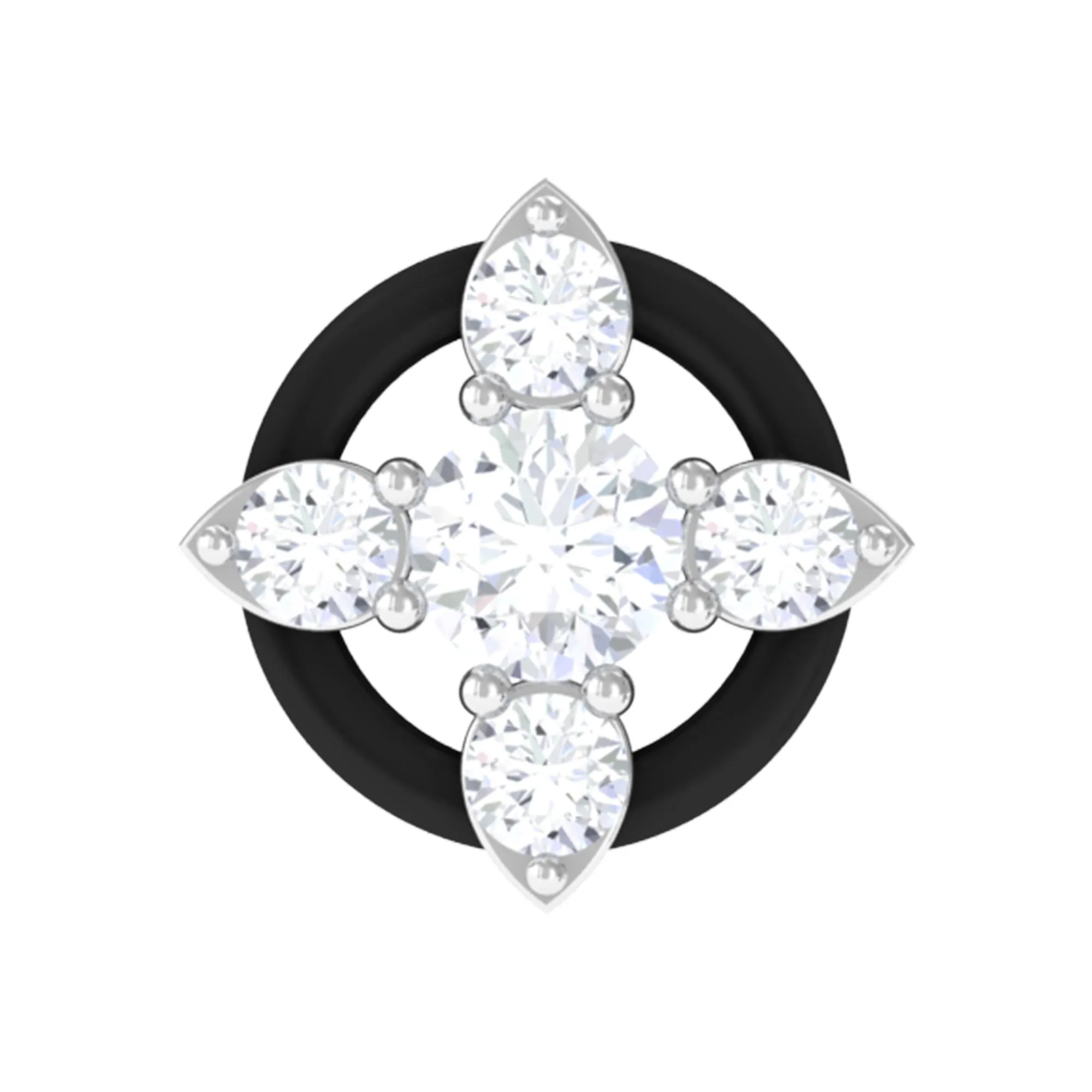 Round Moissanite Cartilage Earring with Black Enamel