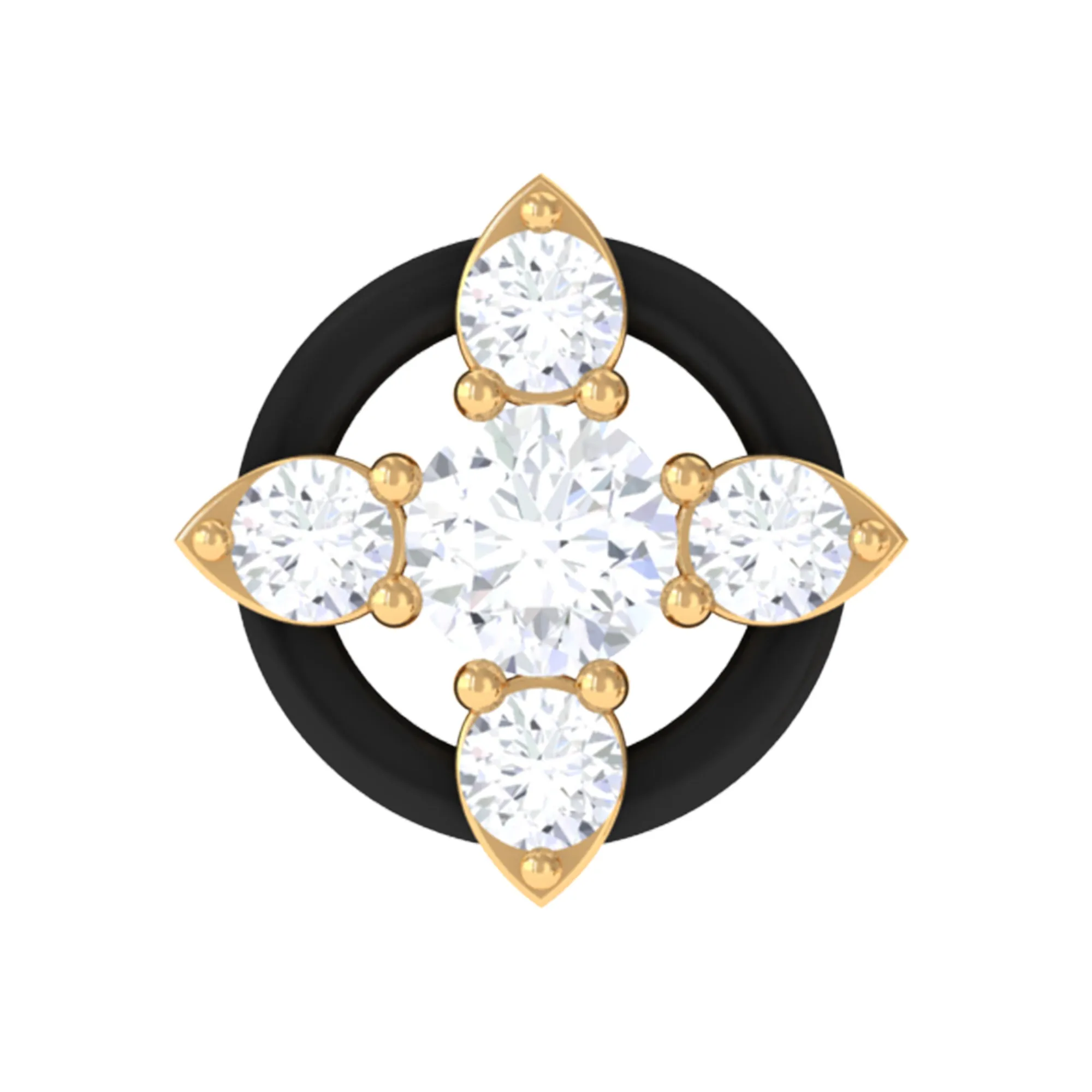 Round Moissanite Cartilage Earring with Black Enamel